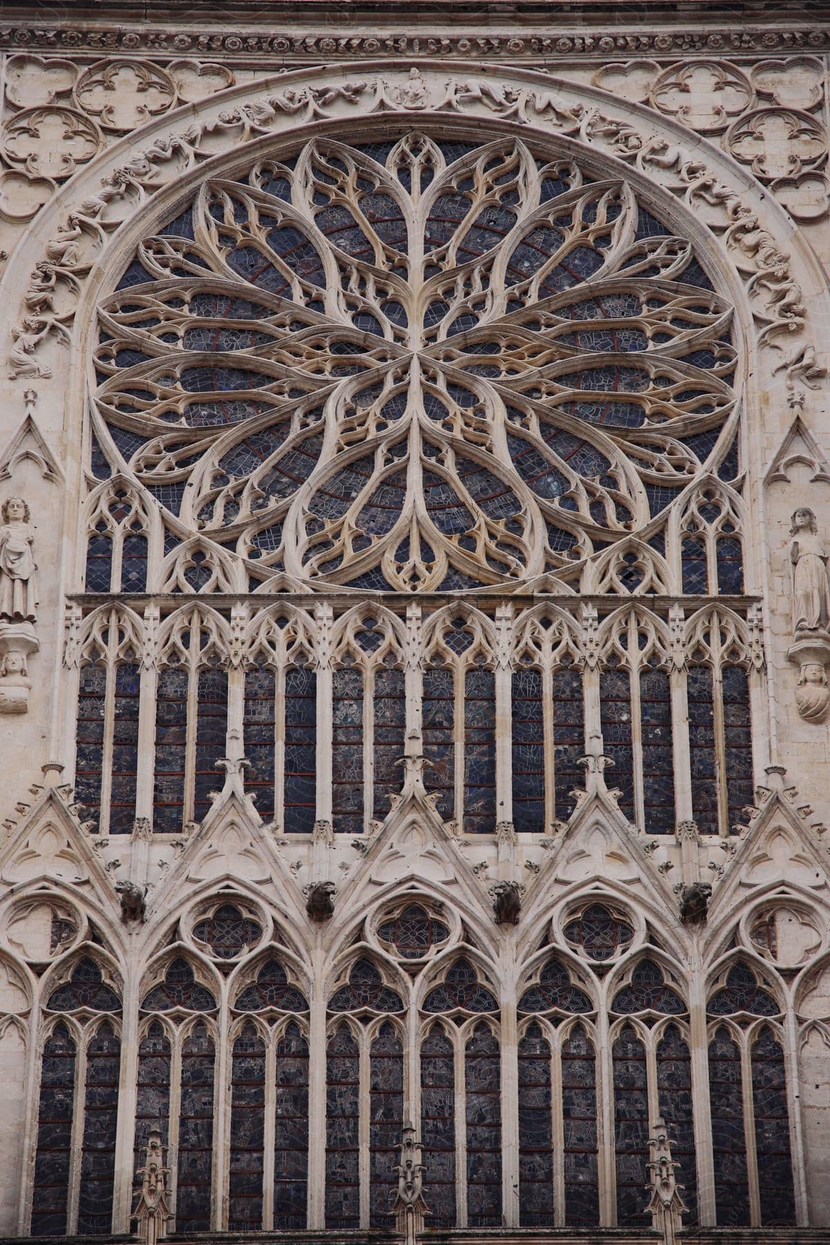 Gothic window architecture of Amiens Cathedral in France