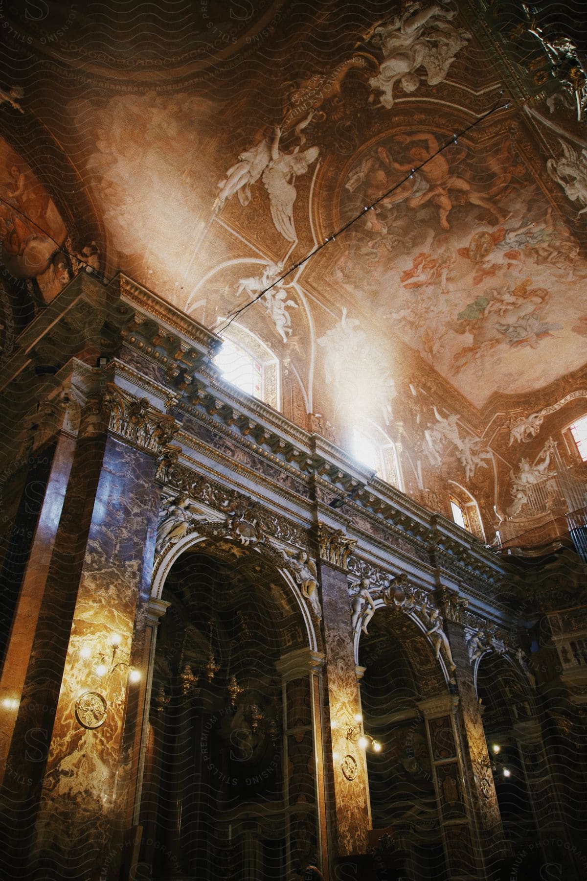 The Intricate Baroque Interior Of The Tiny Church Of Santa Maria Della Vittoria With Arts Drawn On The Ceiling