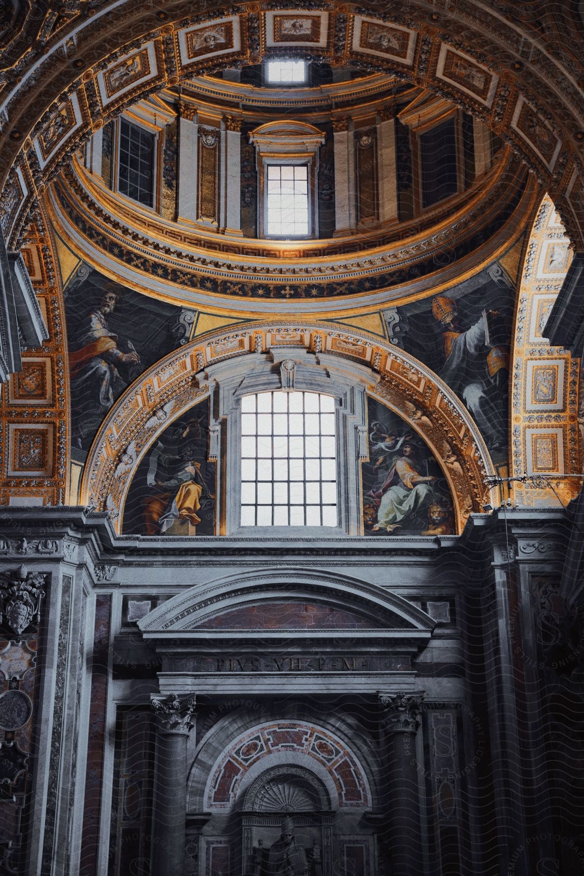 Interior of Pantheon roman temple and catholic church in rome Italy.