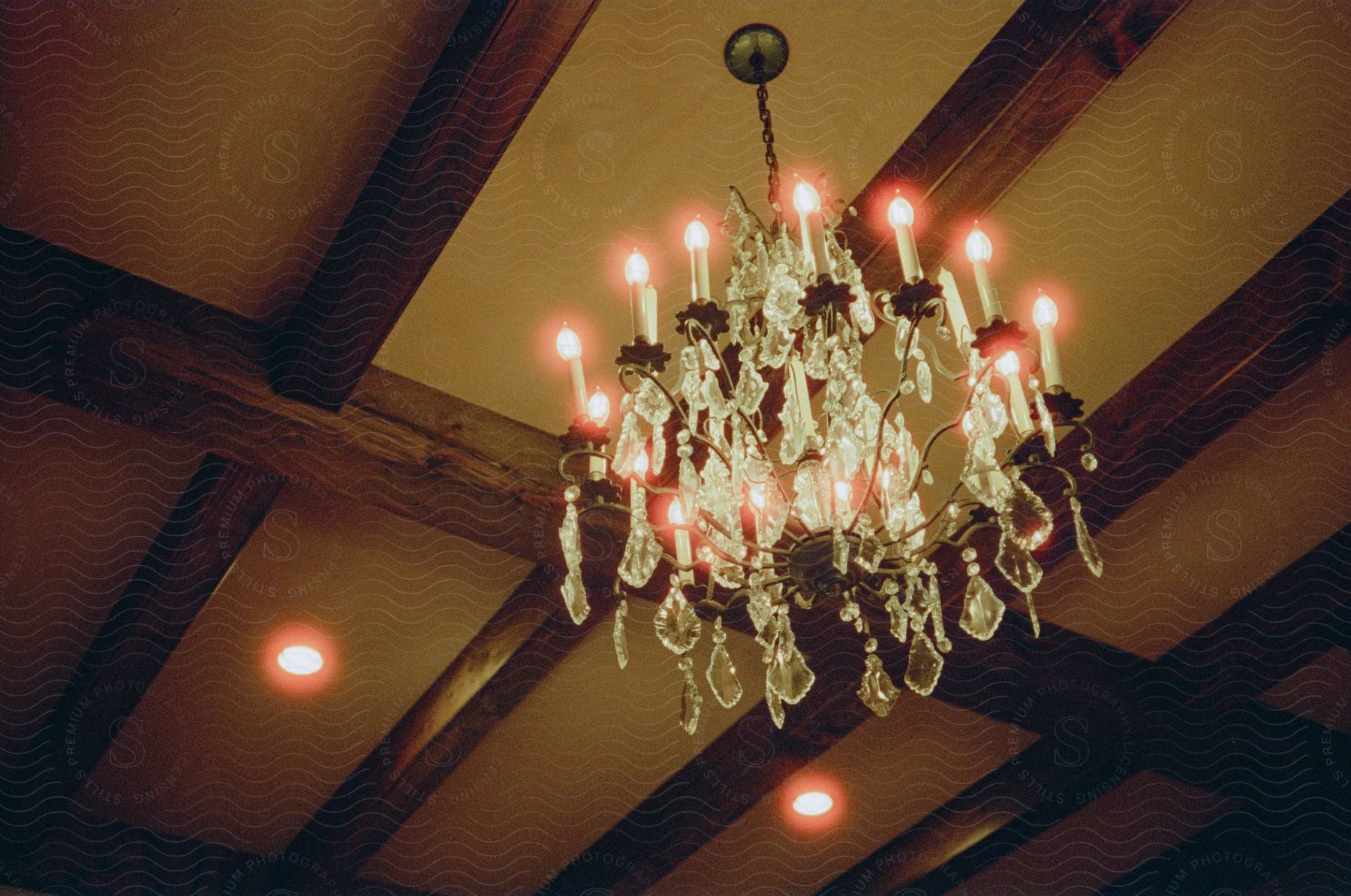 A chandelier is hanging from the ceiling.