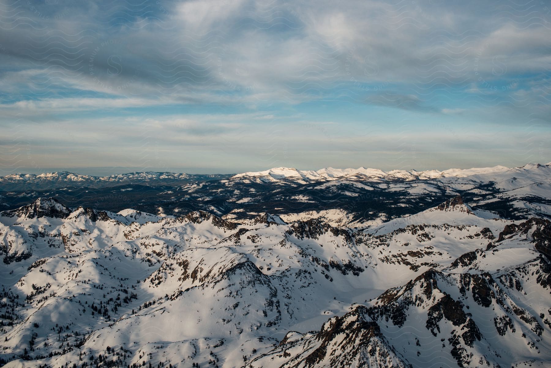 Aerial view of snowy mountain range