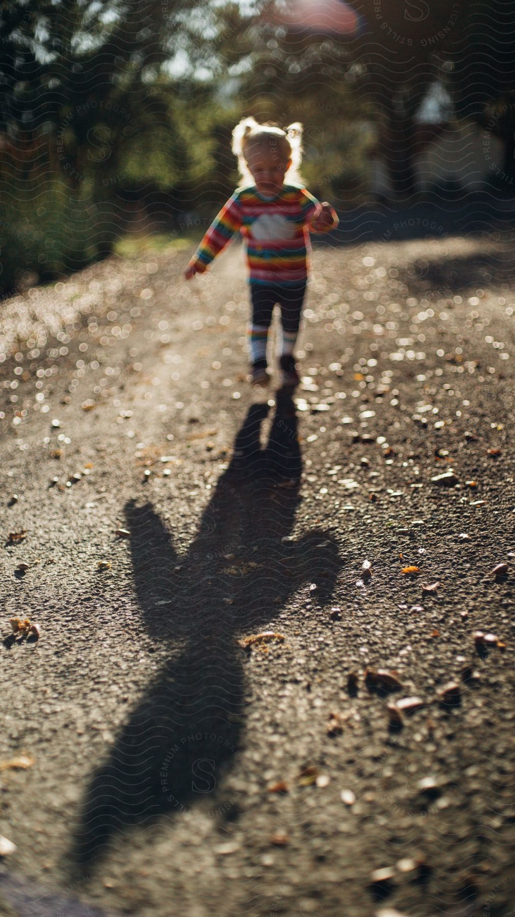 A child running down a path in the forest.