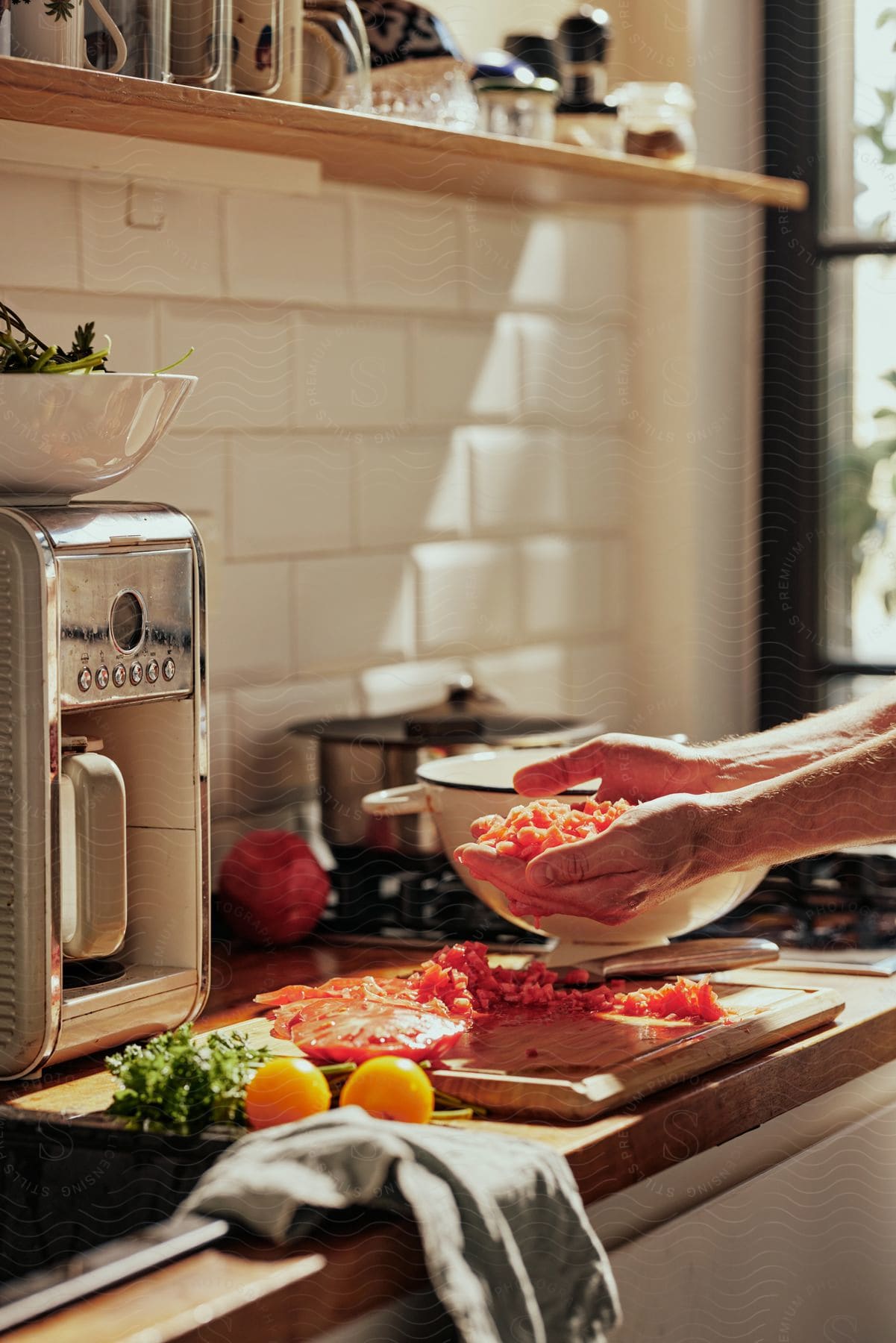 A person is preparing ingredients to make a meal.