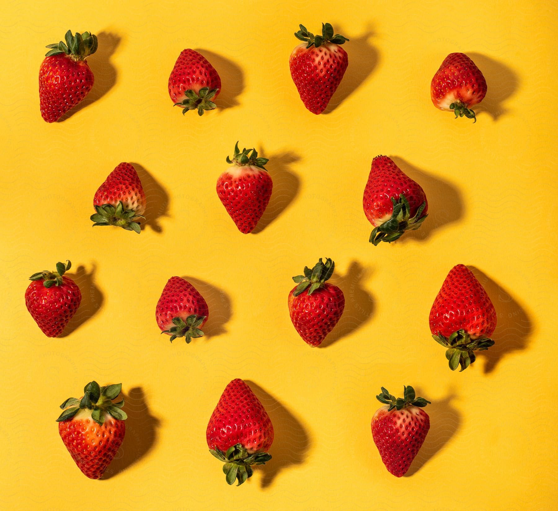 a pattern of strawberries on a yellow background.