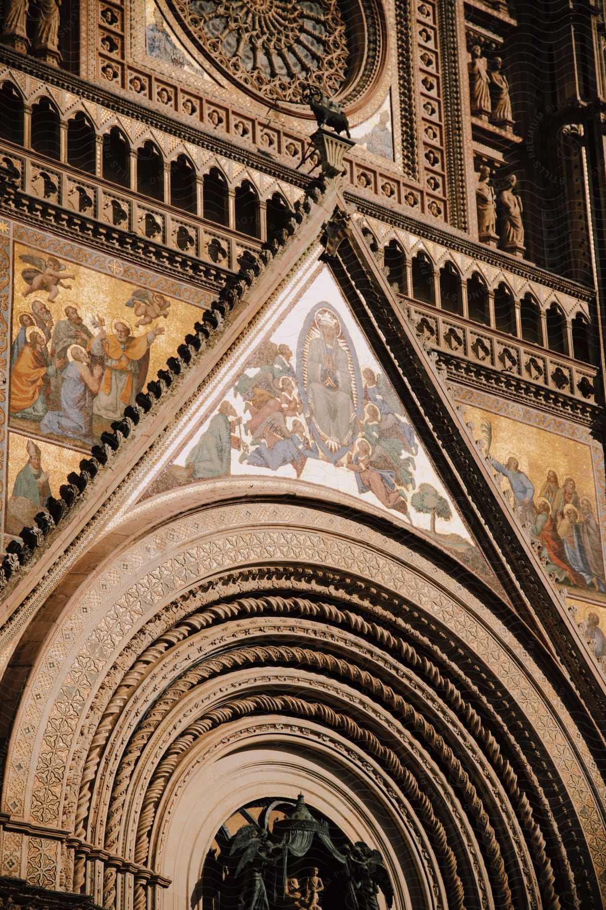 A view of some arches and other stone designs in a church.