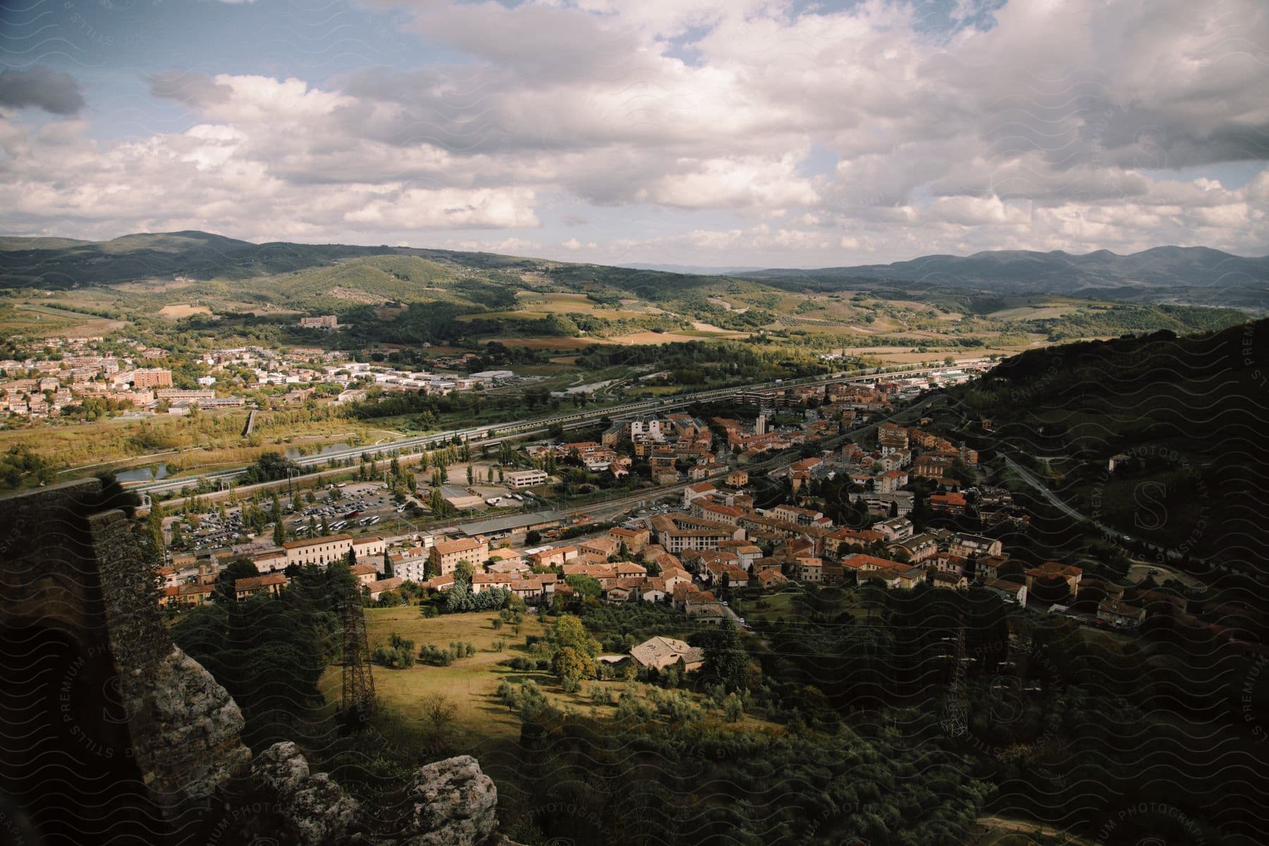 An old European town nestled in the mountains.