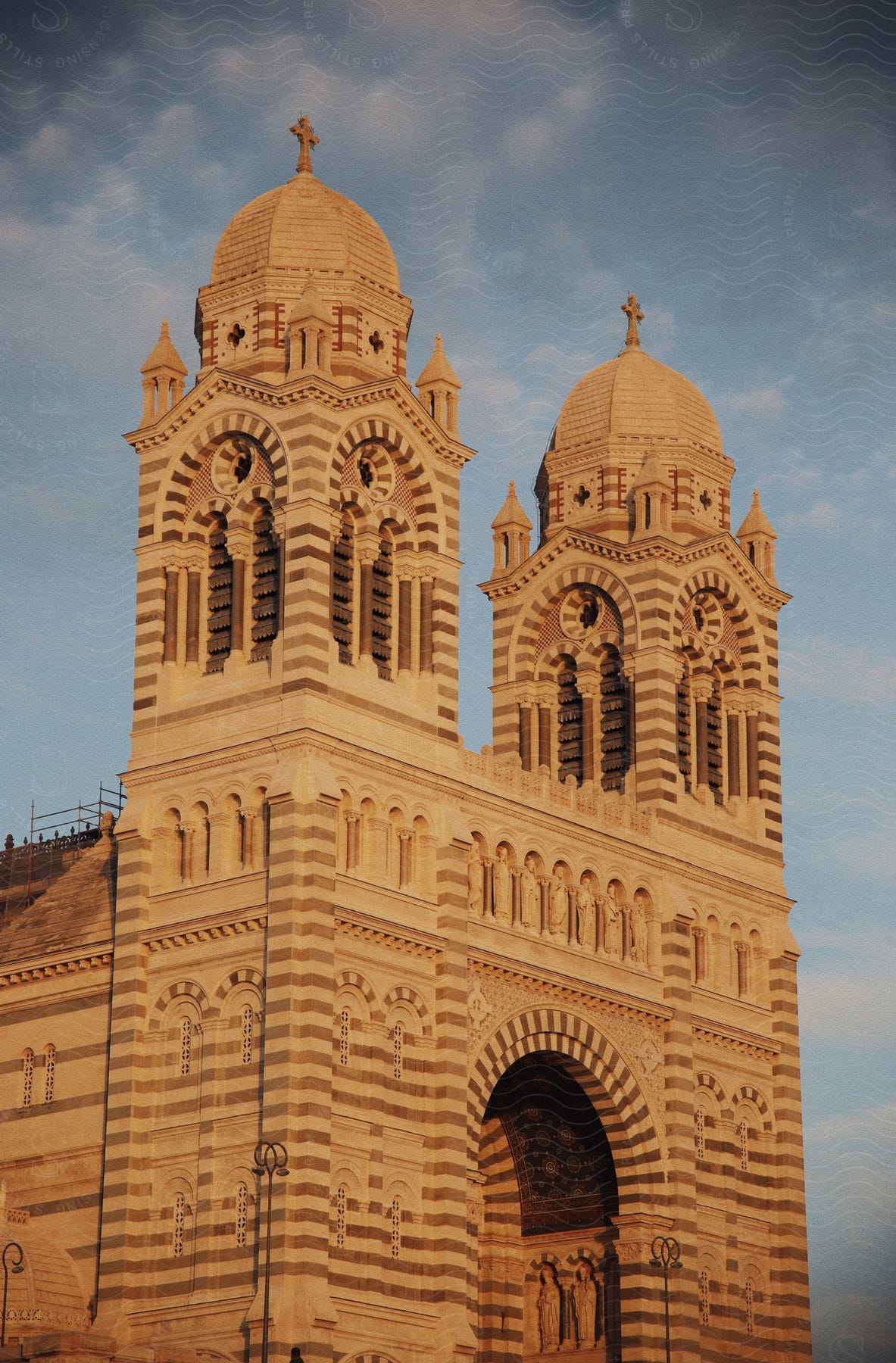 A large church stands out because of its unique design and architecture.