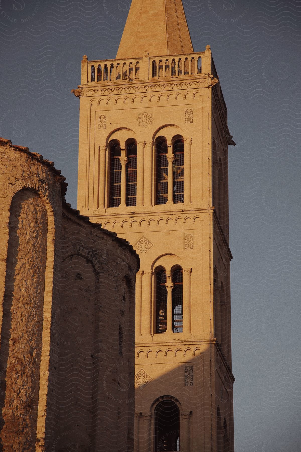 A view of a tower on an ancient building