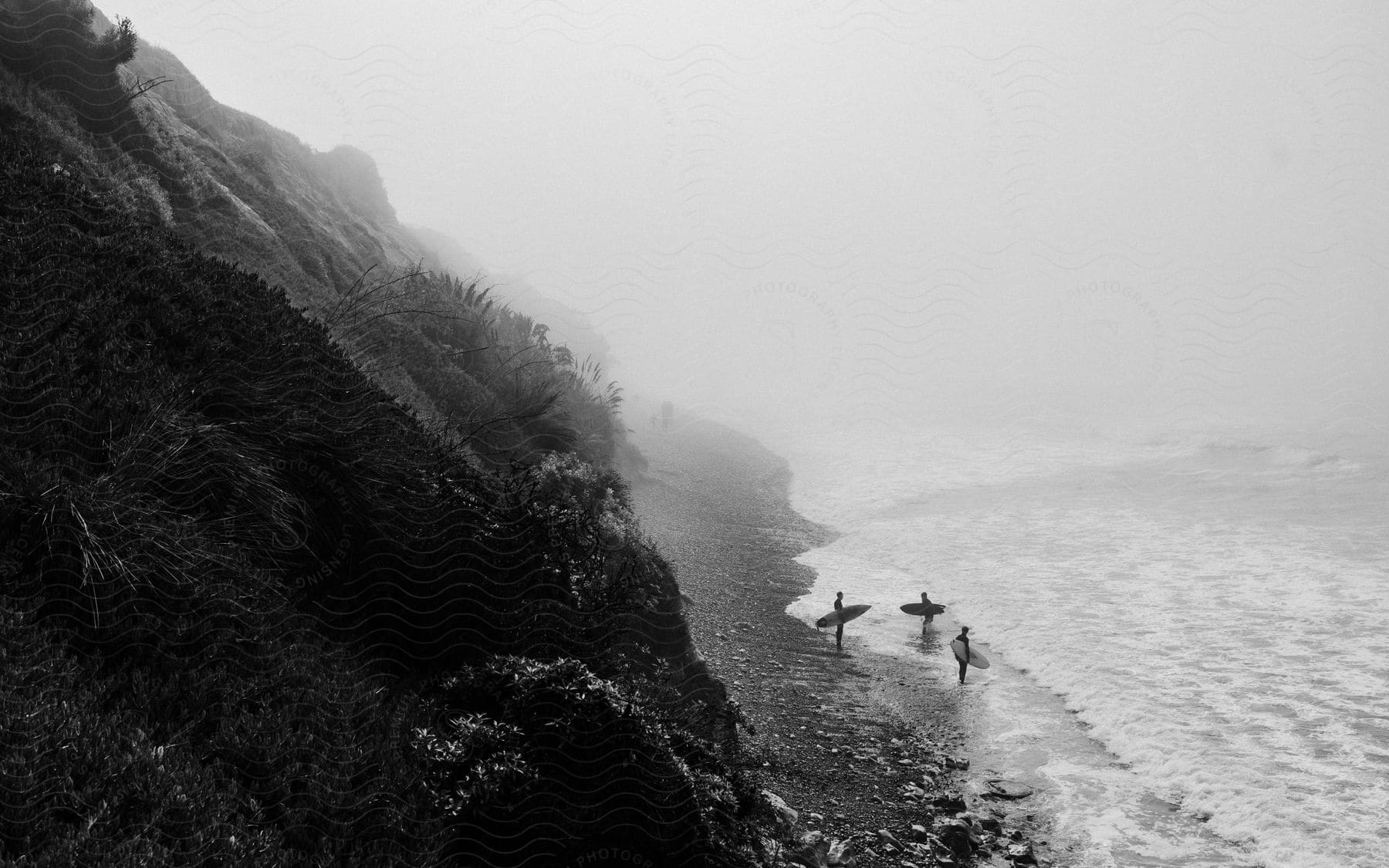 Three Surfers About To Enter The Ocean