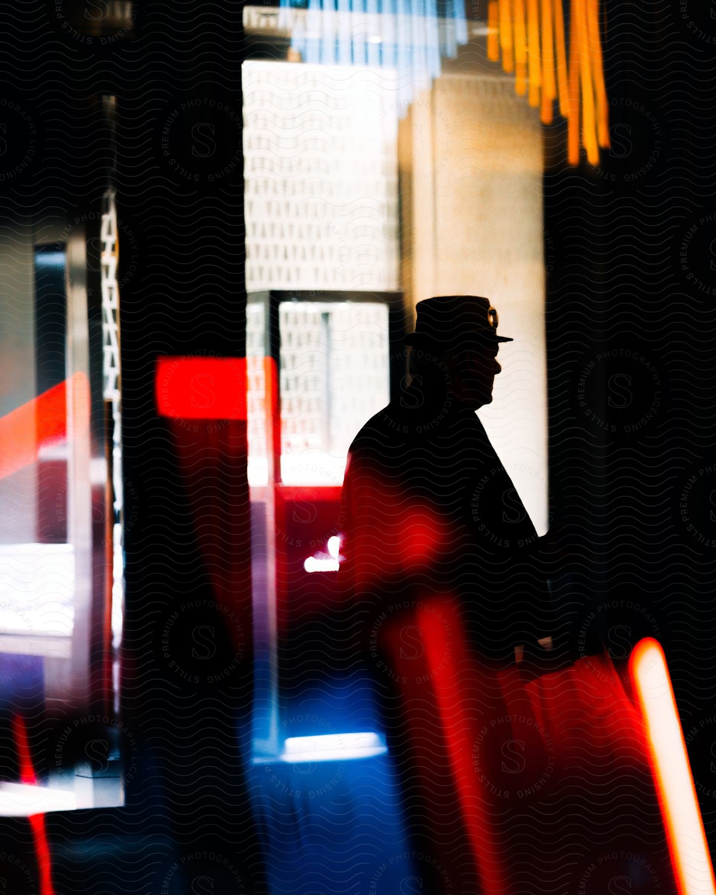 Silhouette of a man in a store.