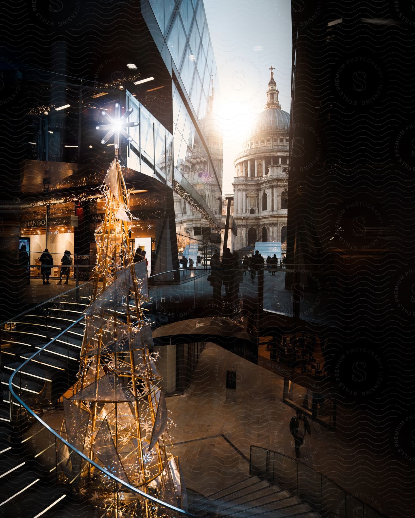 St Pauls Cathedral seen from a mall at christmas