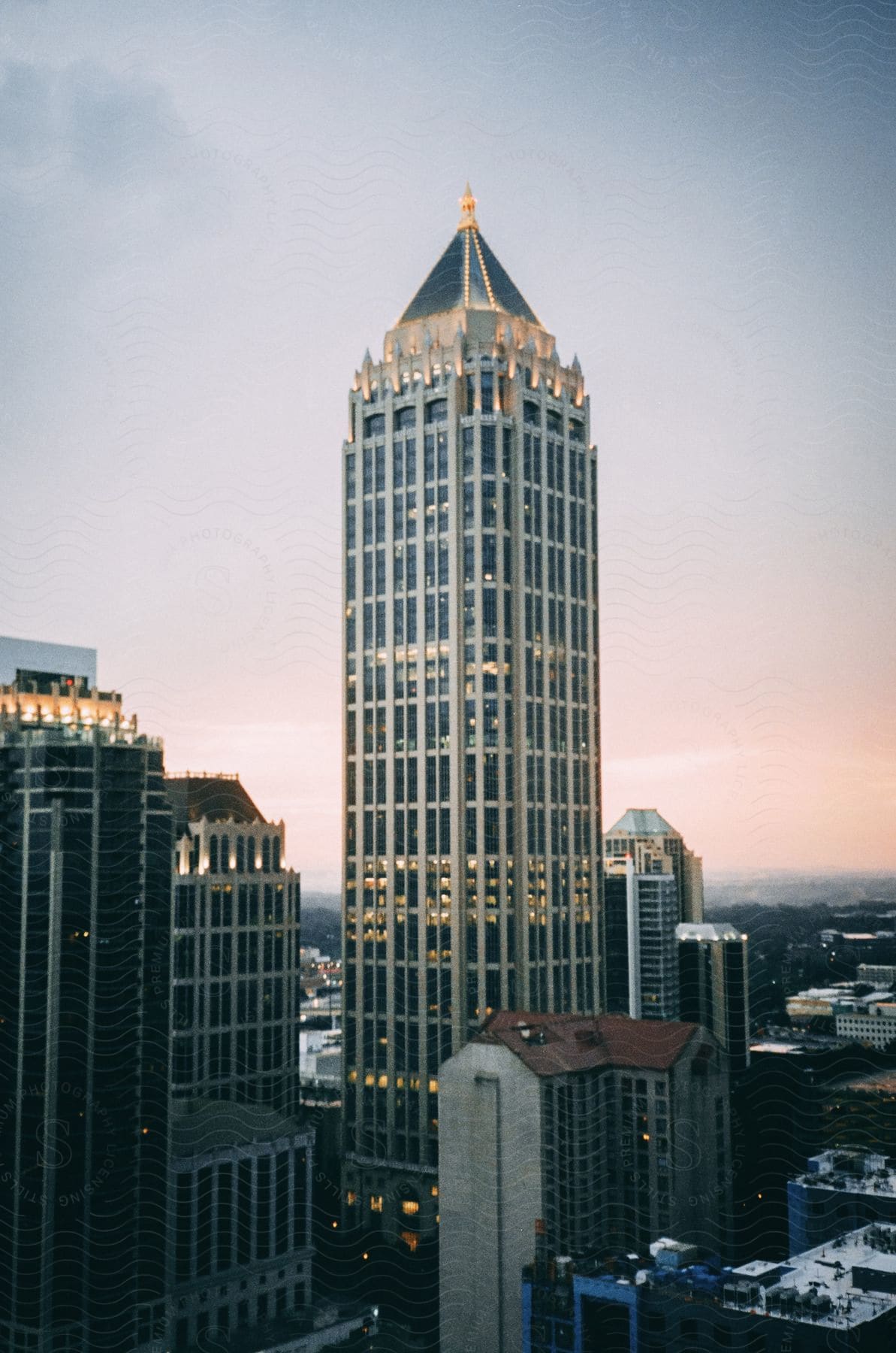 A tall tower overlooks buildings and the city of Atlanta