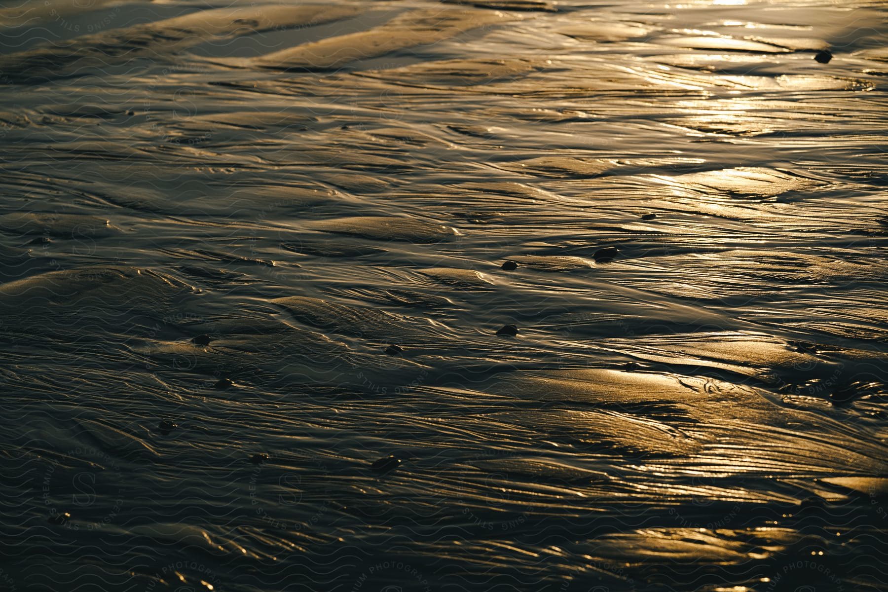 Shallow water over beach sand.