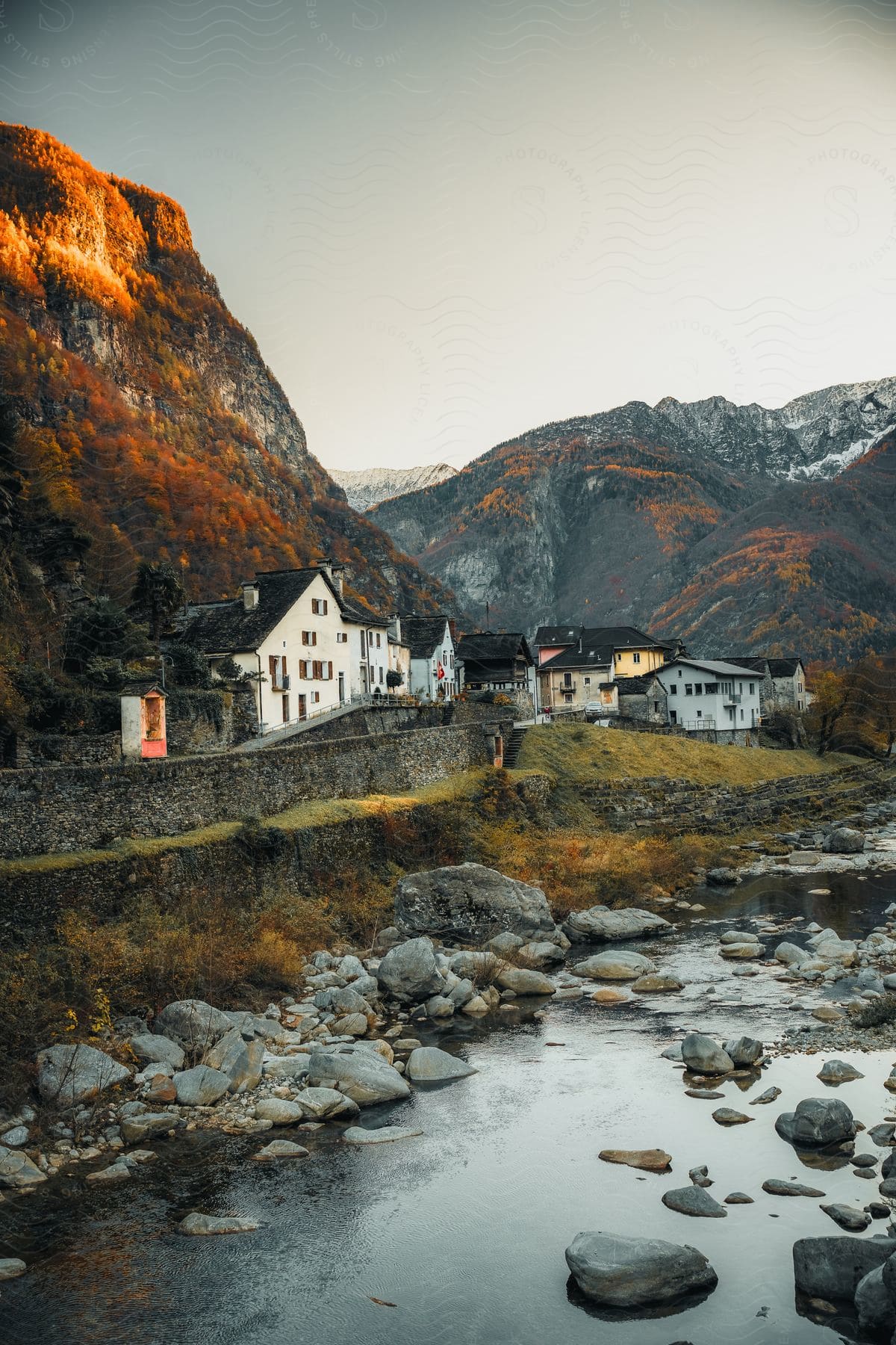 small foothill village near rocky river