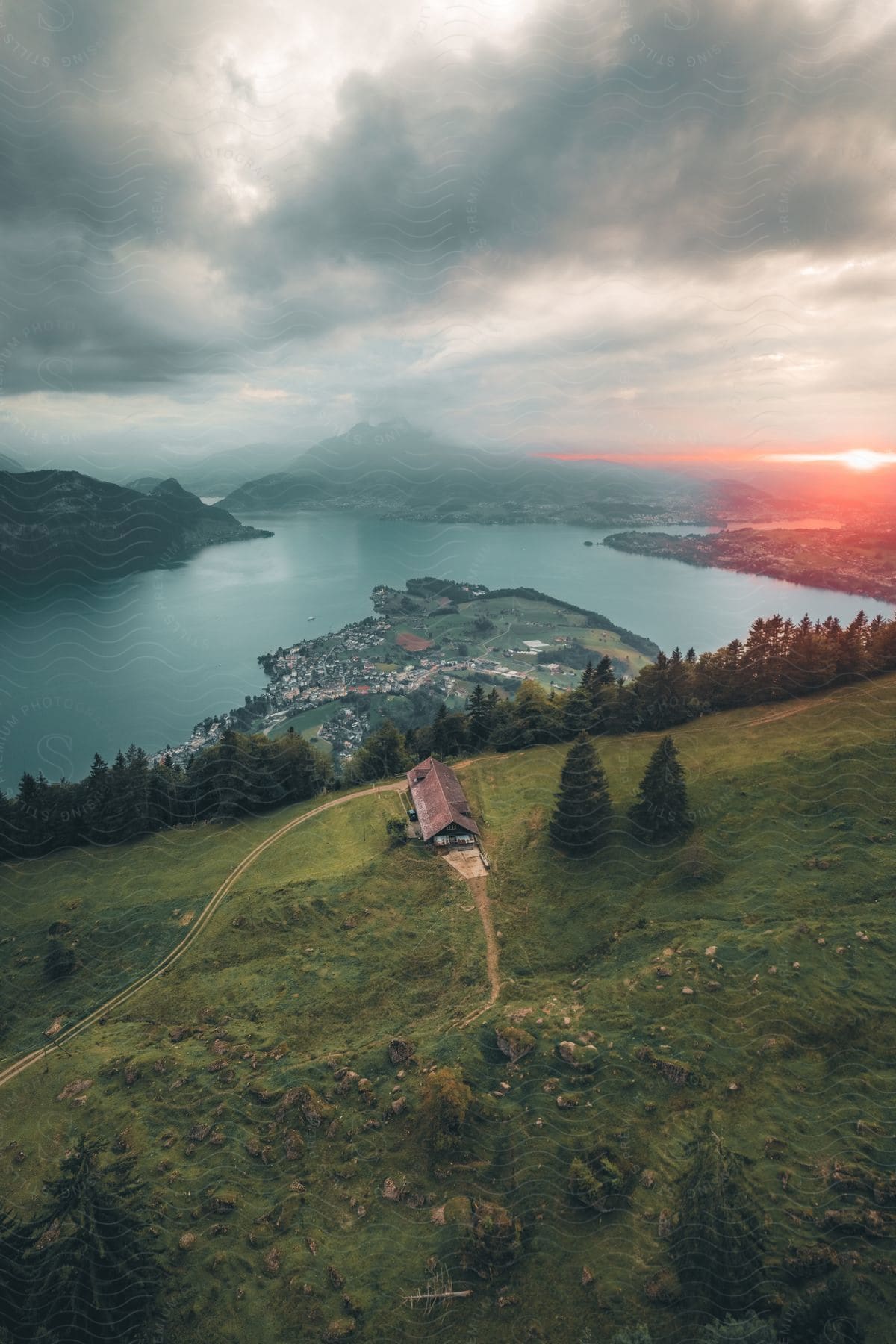 A view of a house on the side of a hill