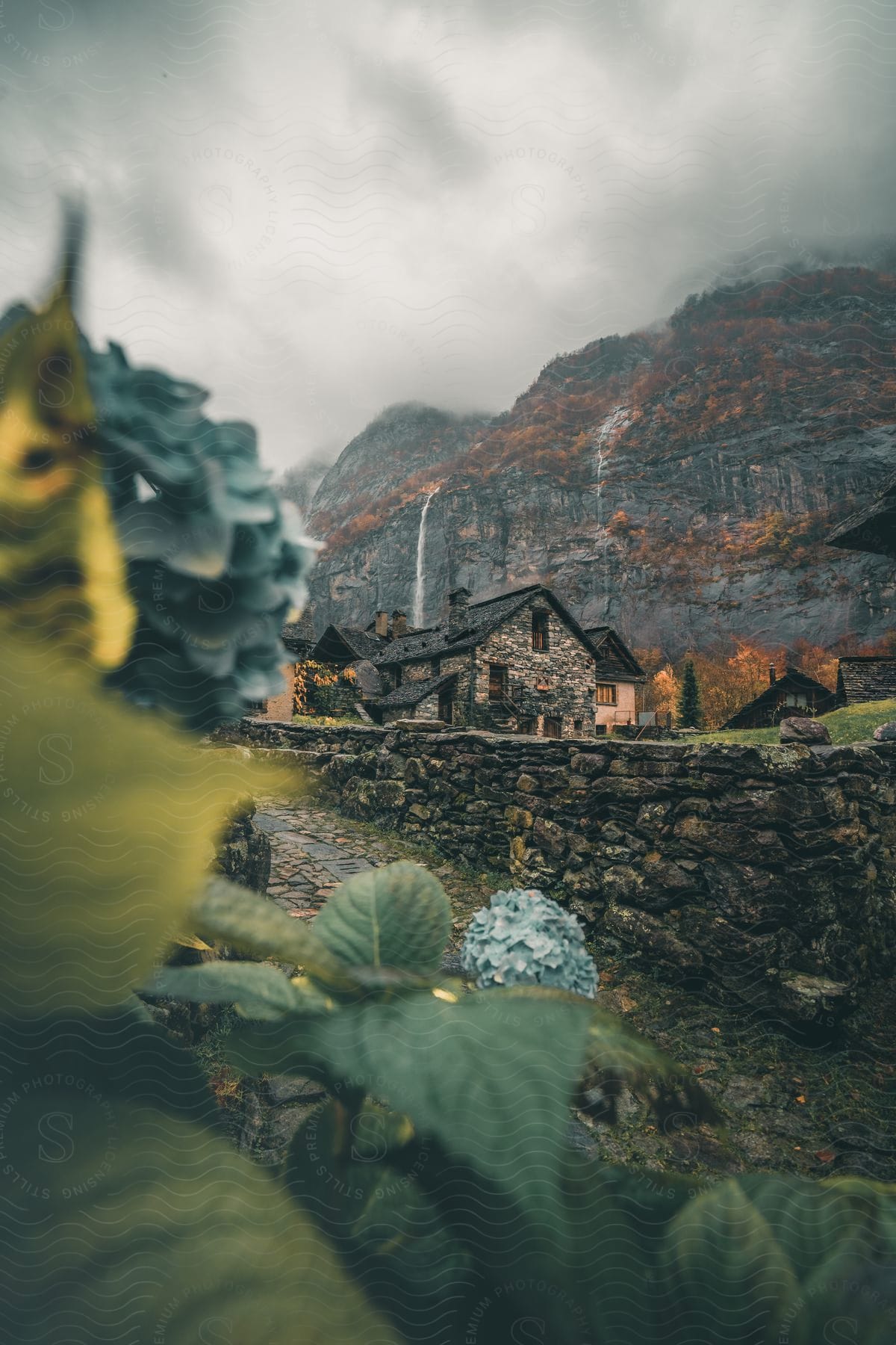 View Of A Village In Switzerland On A Cloudy Day