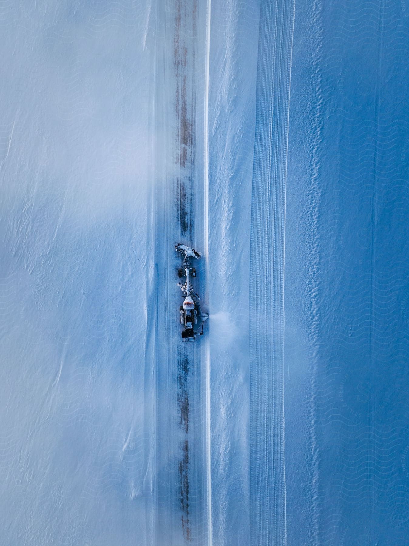 An ice vehicle parked on an ice road.