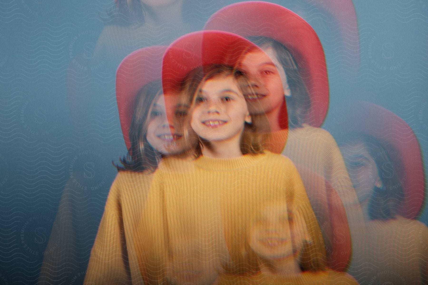 A young girl wearing a sweater and red hat smiles