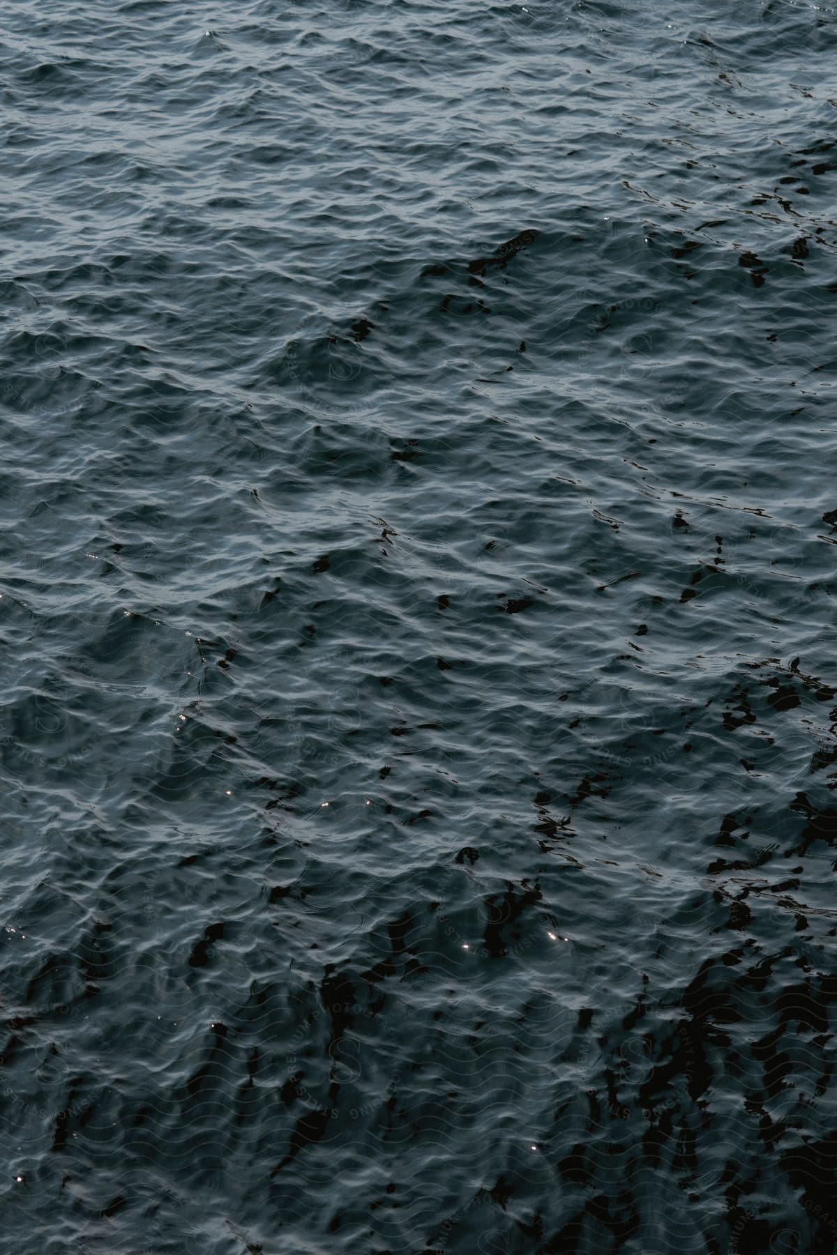 Stock photo of aerial view of the surface of dark ocean water during the day.