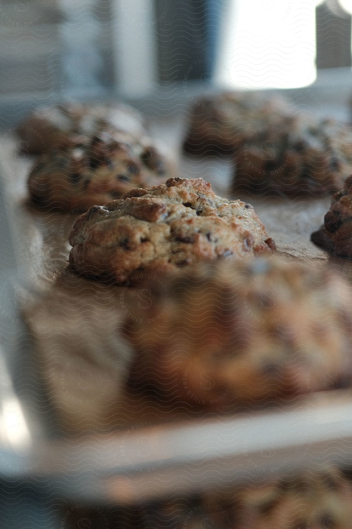 Cookies cooling on a baking sheet.