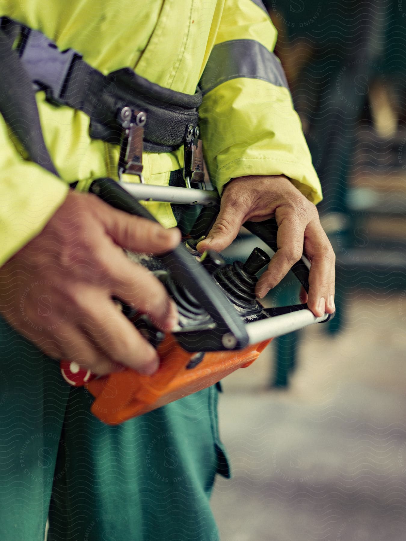 A man wearing mechanical controls on a belt around his waist