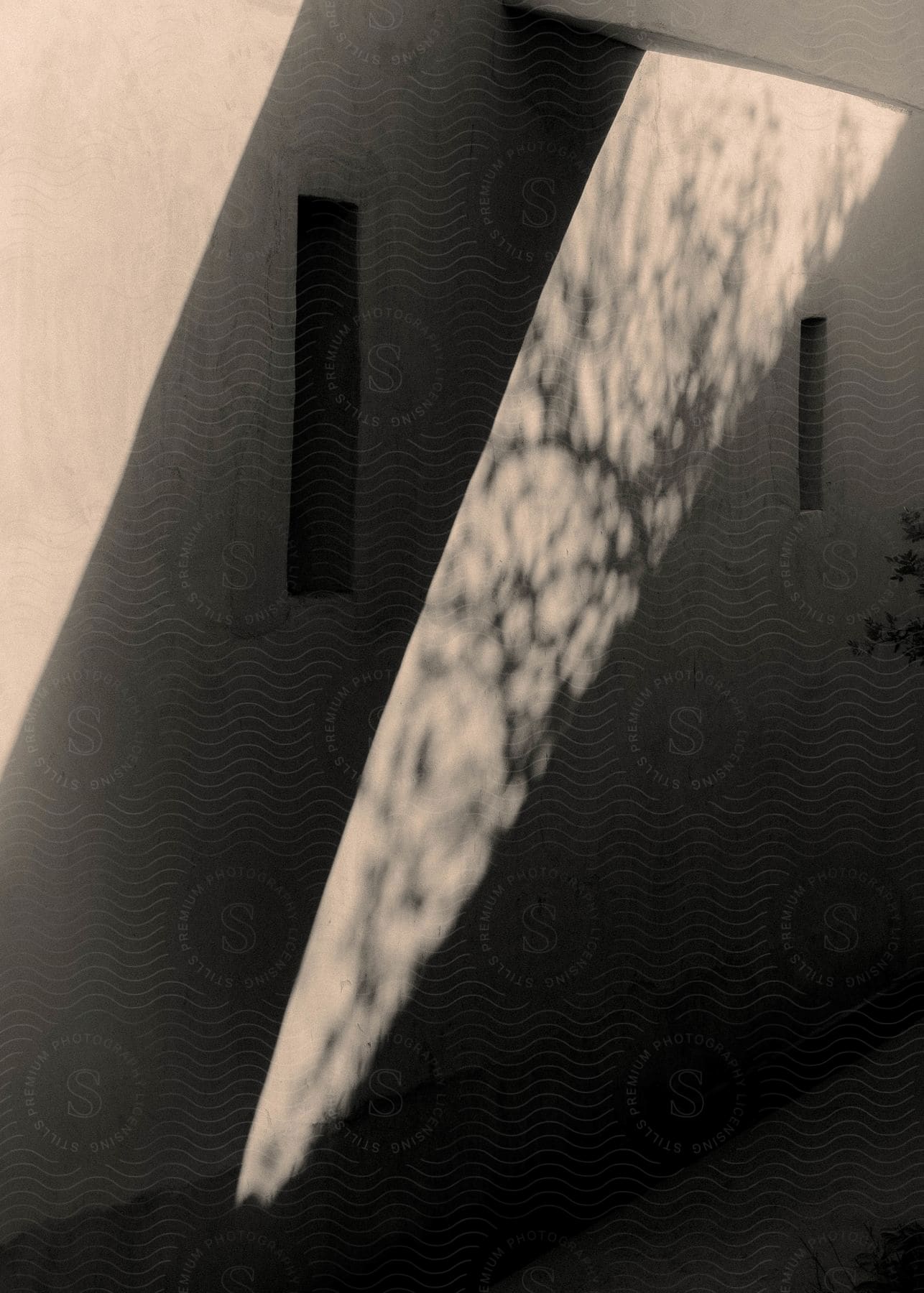 Shadows hitting the wall of a house.