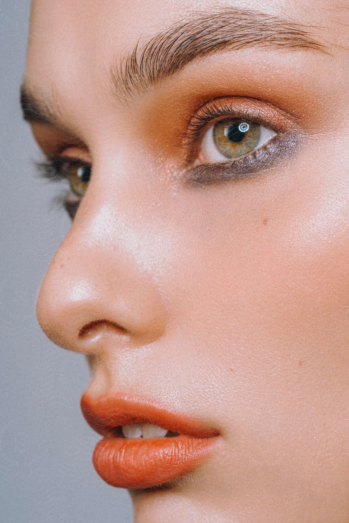 A woman's face with makeup on her skin and facial organs