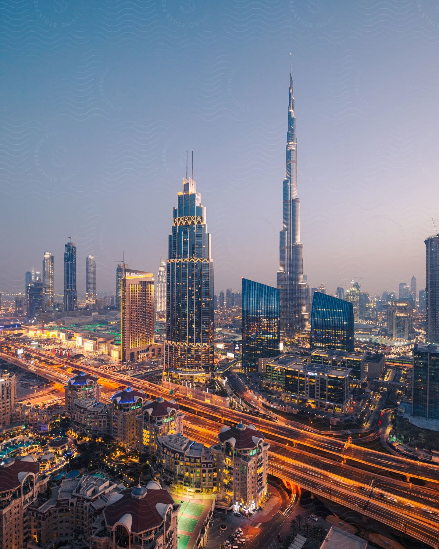 Tall towers and skyscrapers overlook the metropolitan city of Dubai