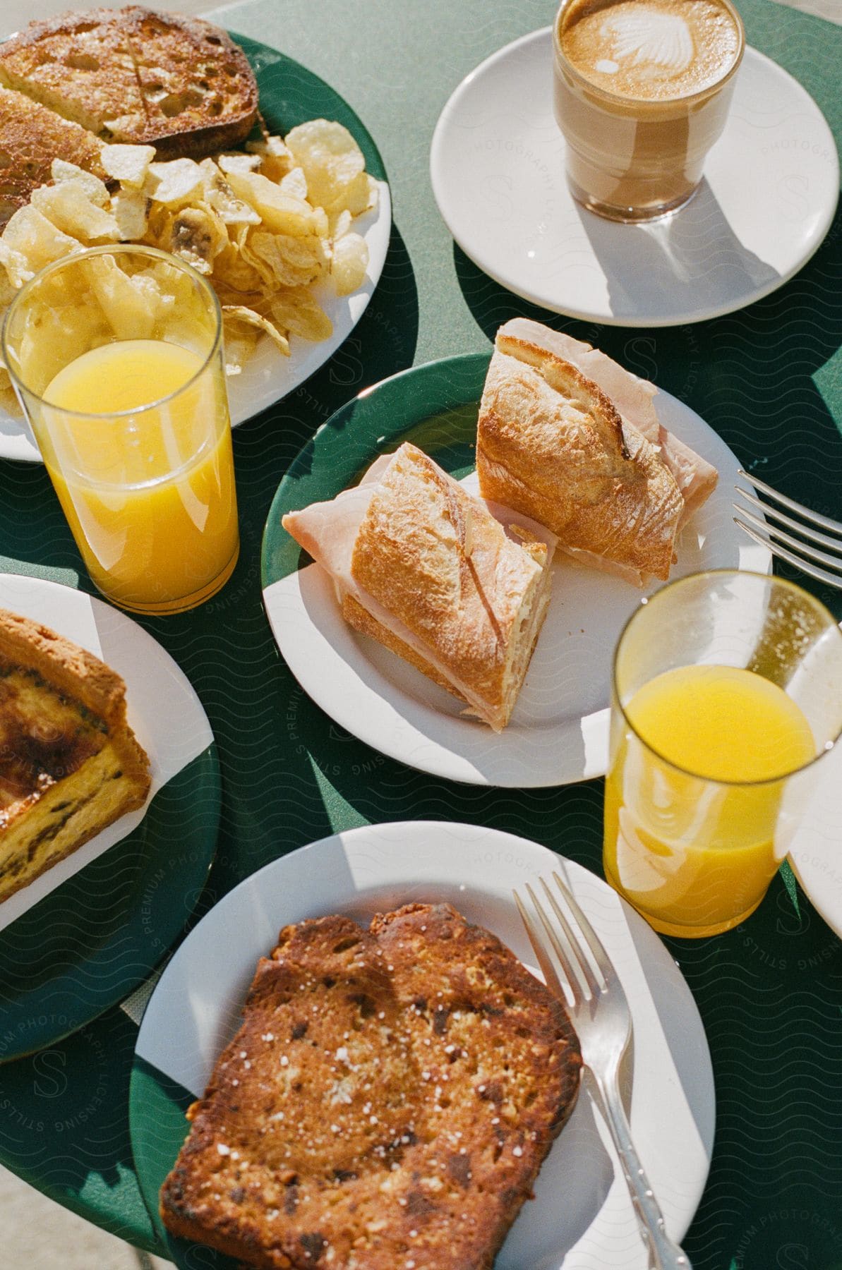 Breakfast and orange juice on a table