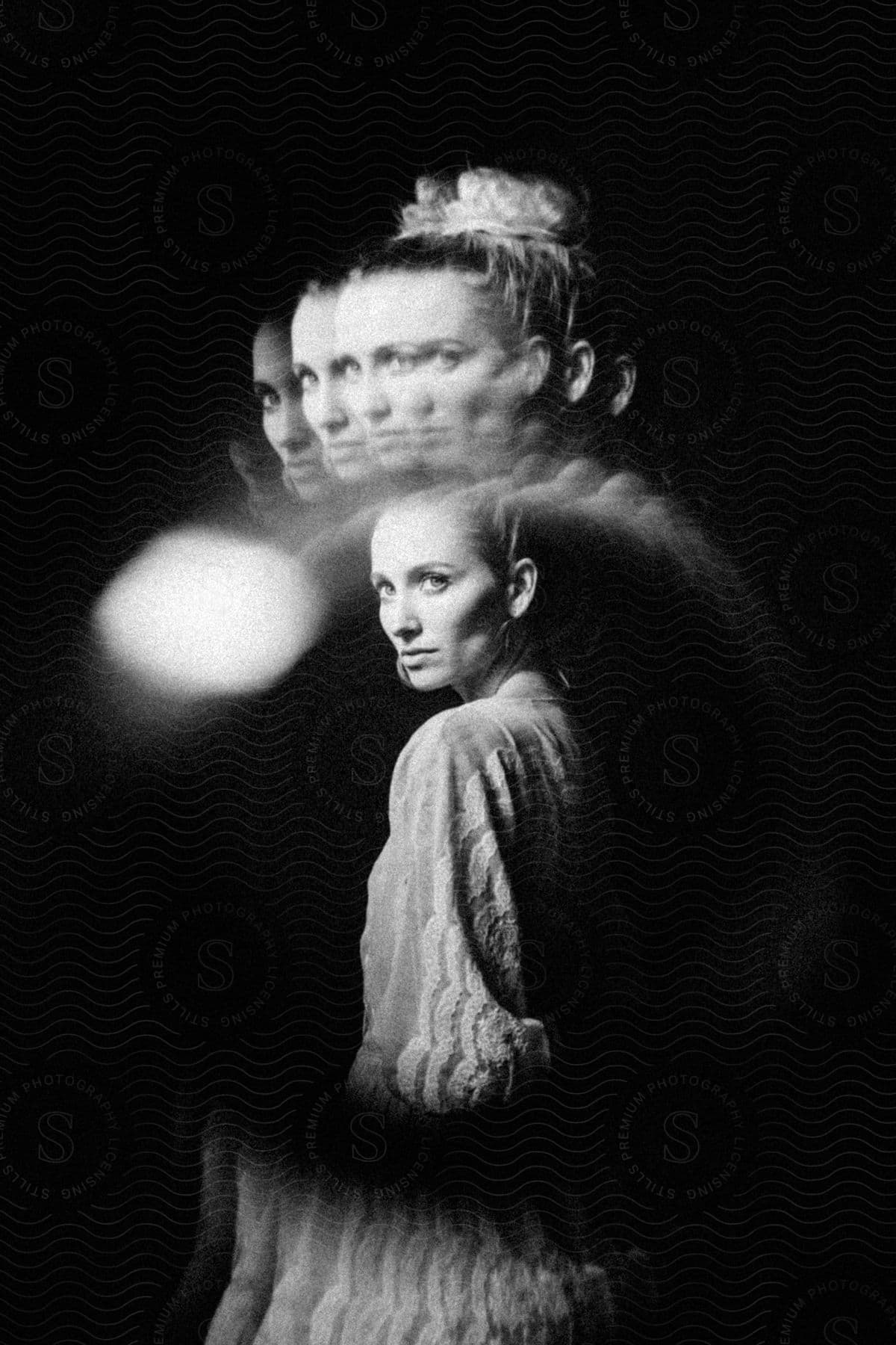 A woman posing in a dark room.