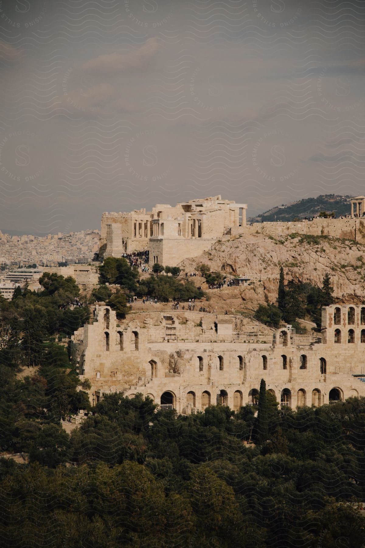 Aerial view of the Parthenon, a historical landmark.