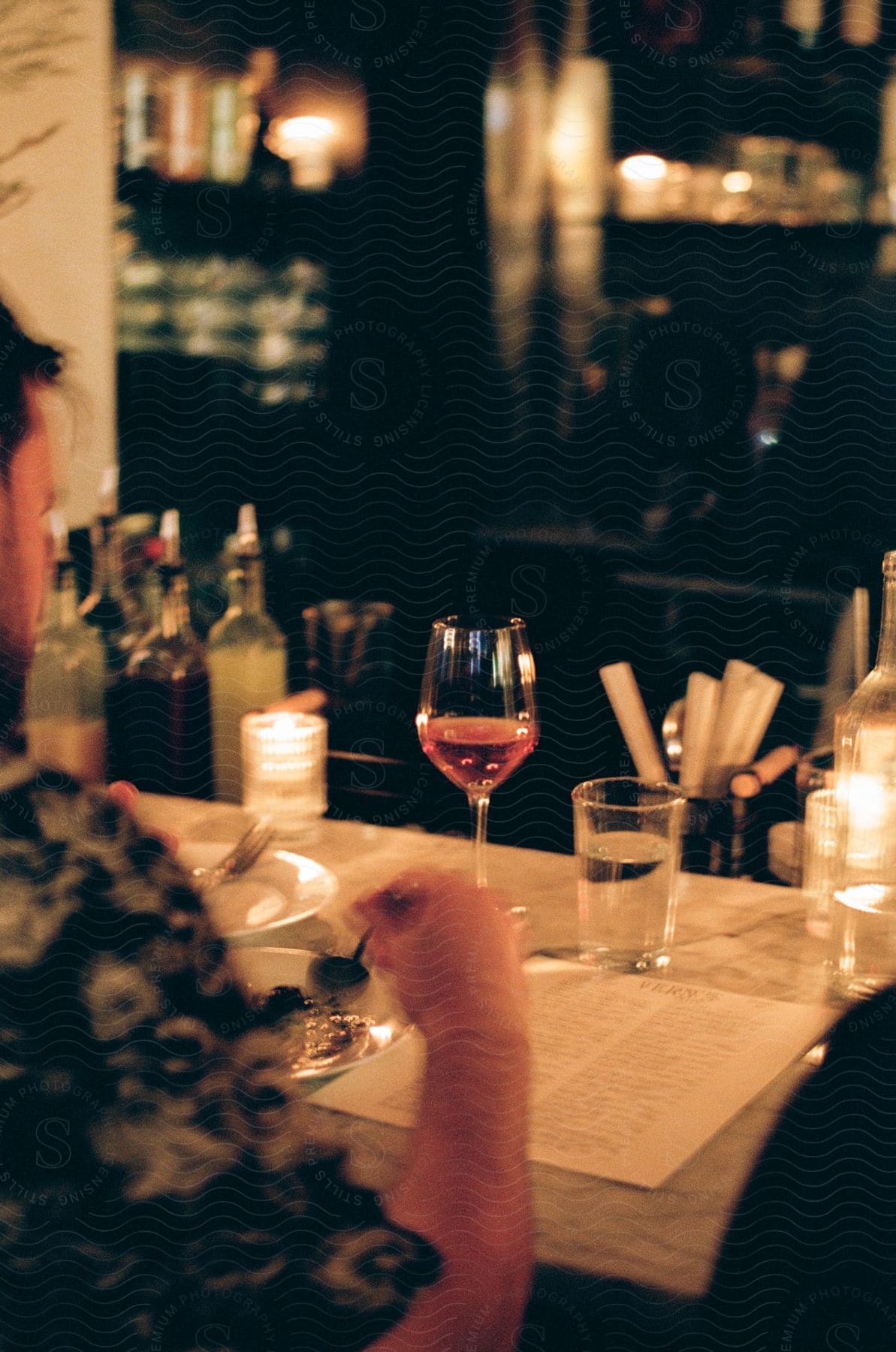 A person eating food in a restaurant