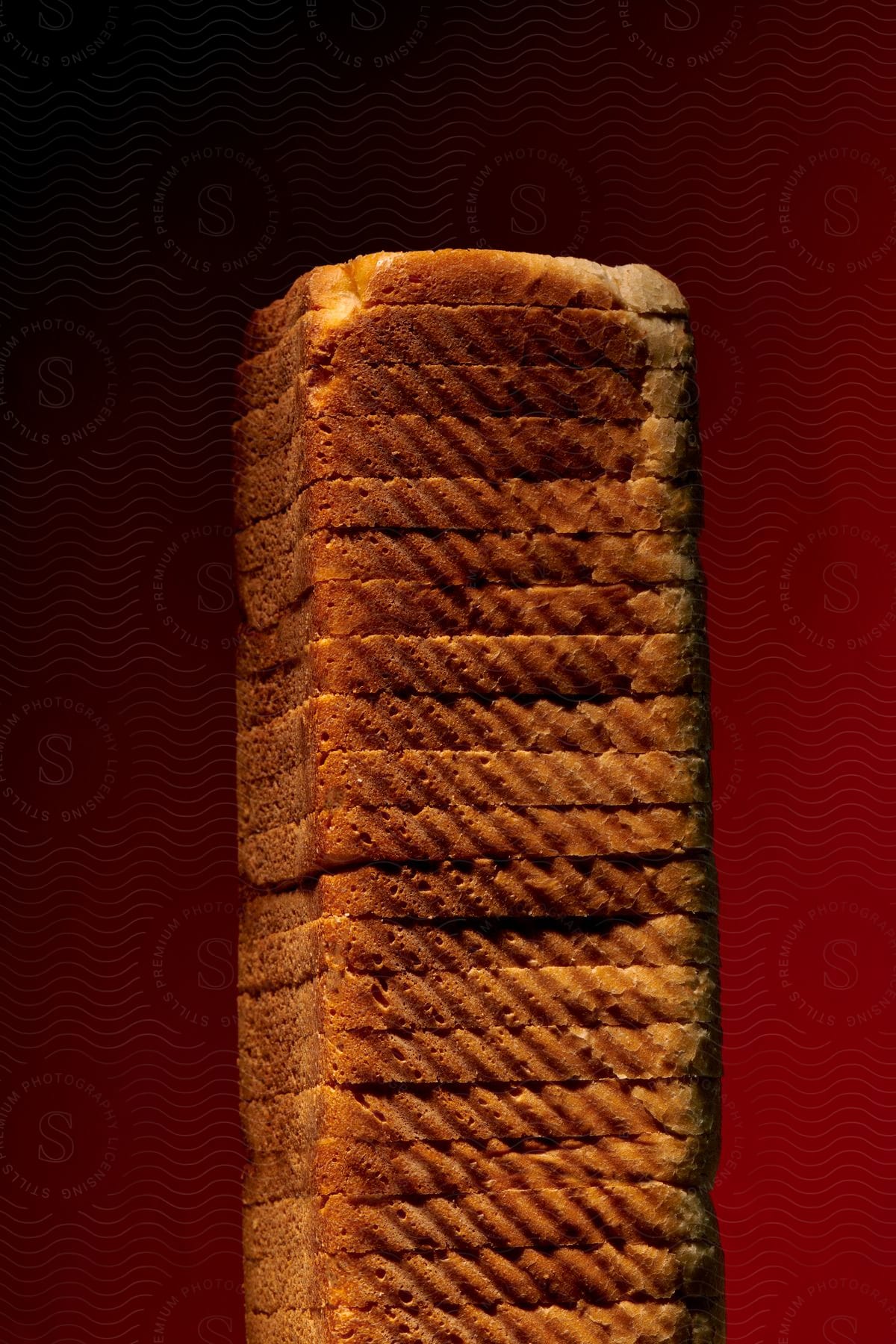 A lot of slices of bread stacked together in a room.