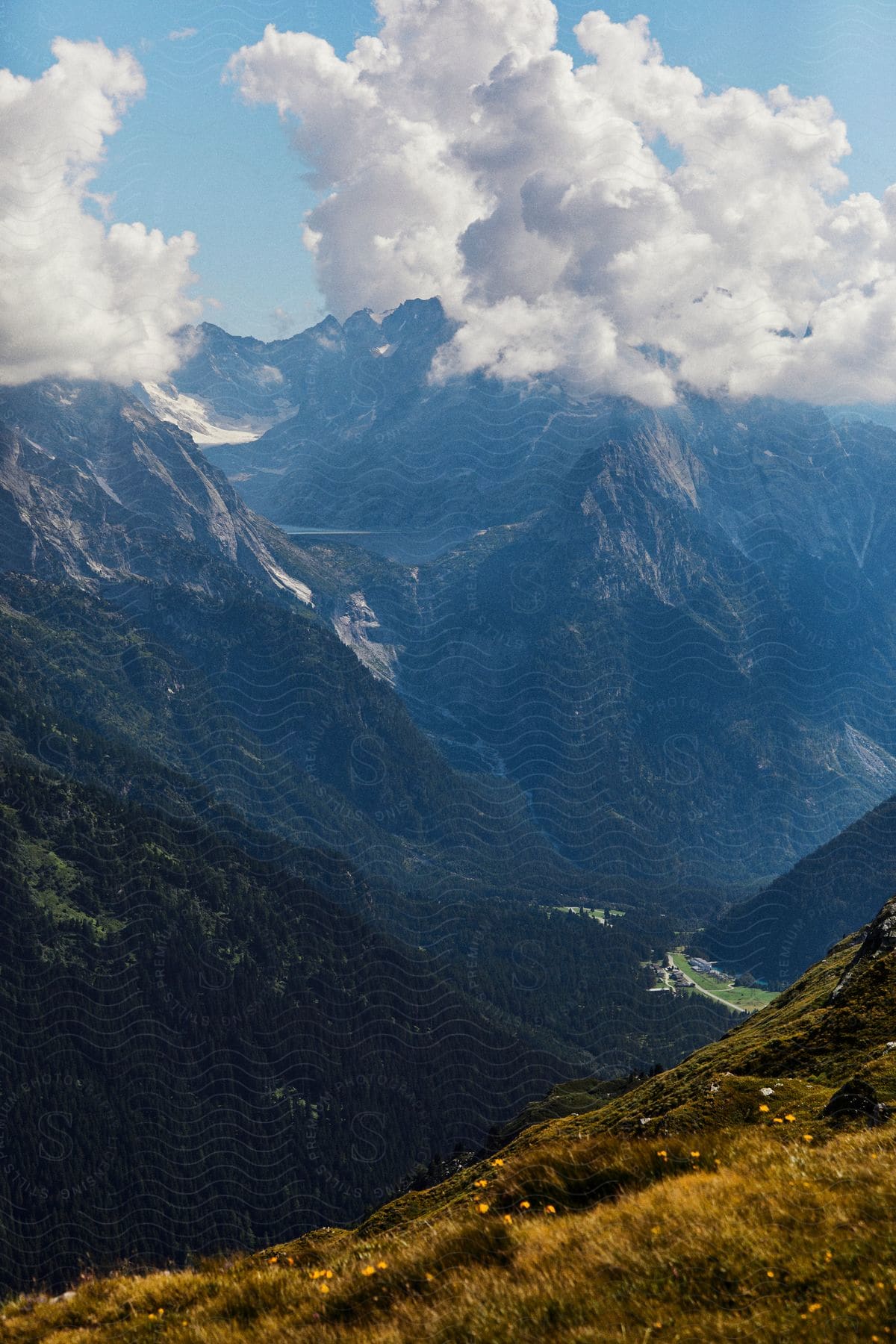 Landscape of mountain ranges at cloud level during the day