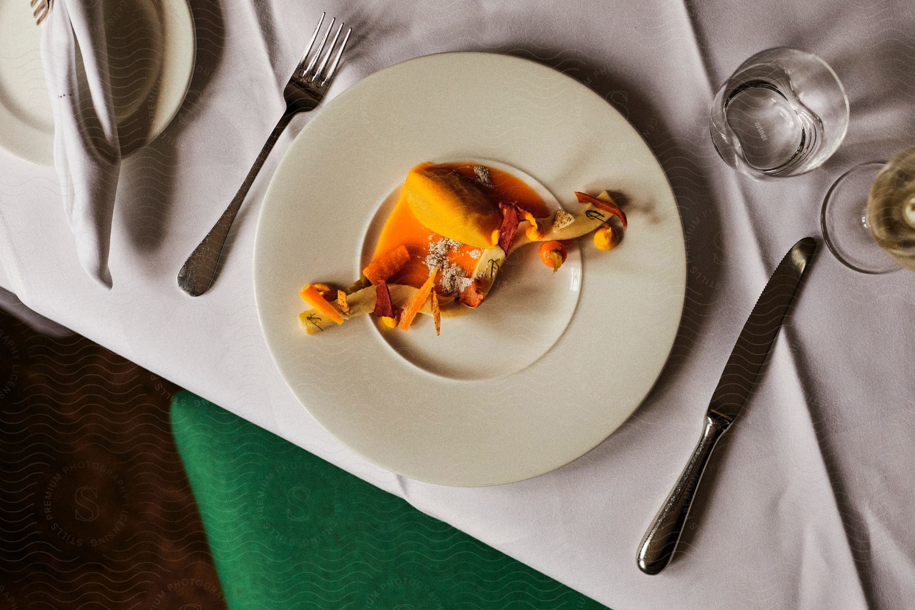 Stock photo of food sitting on a plate in a restaurant