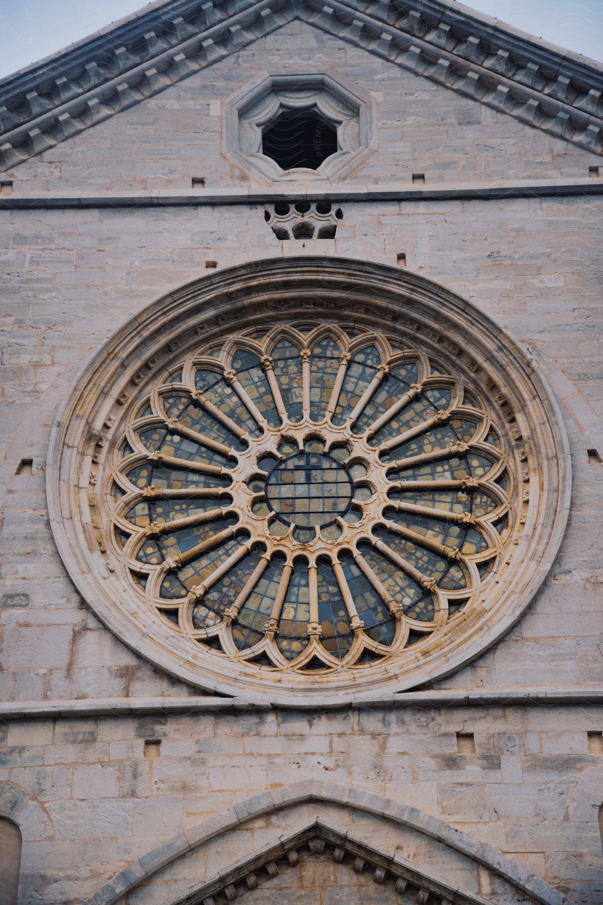 Rose window architecture of an ancient cathedral