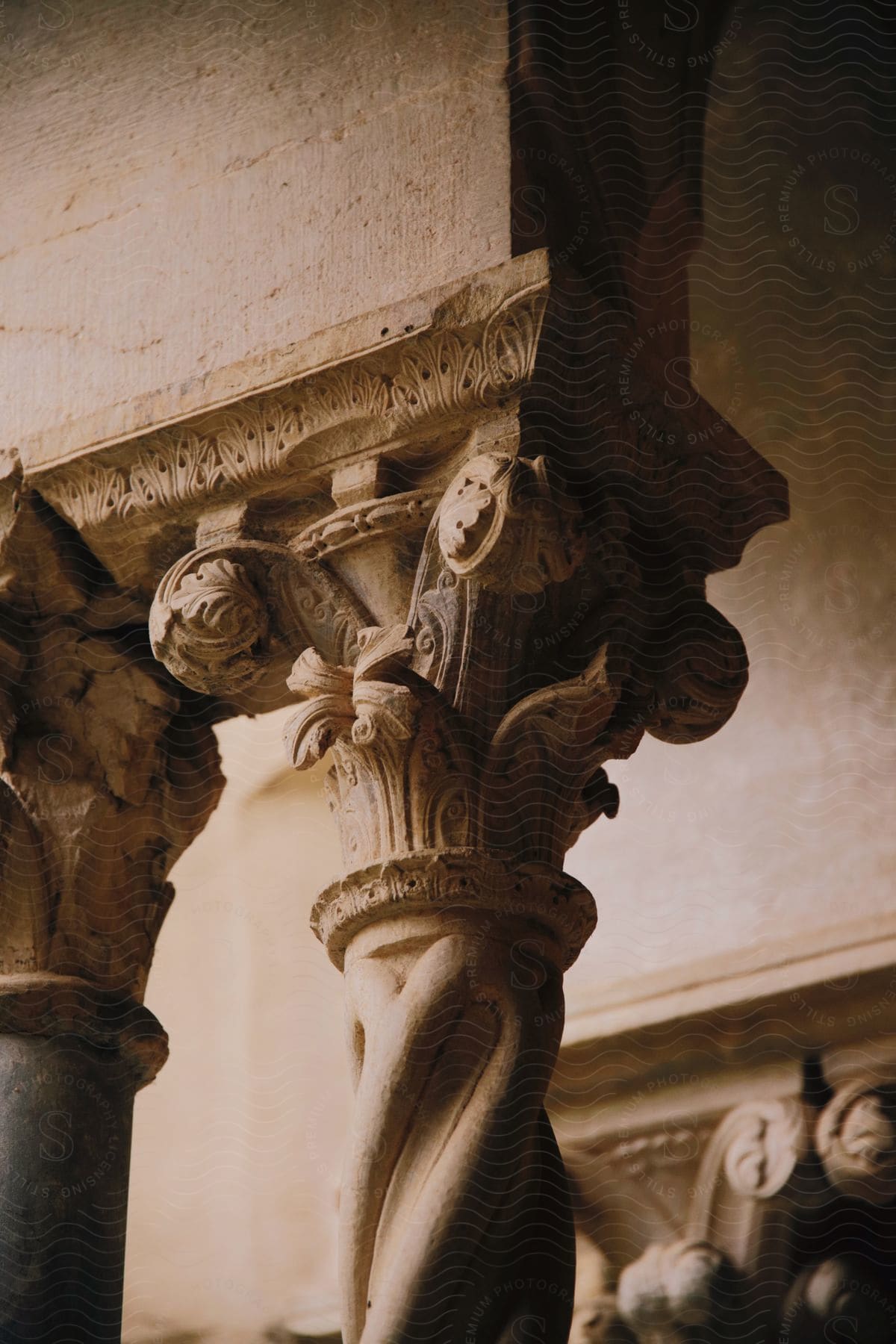 Decorative columns inside a building.