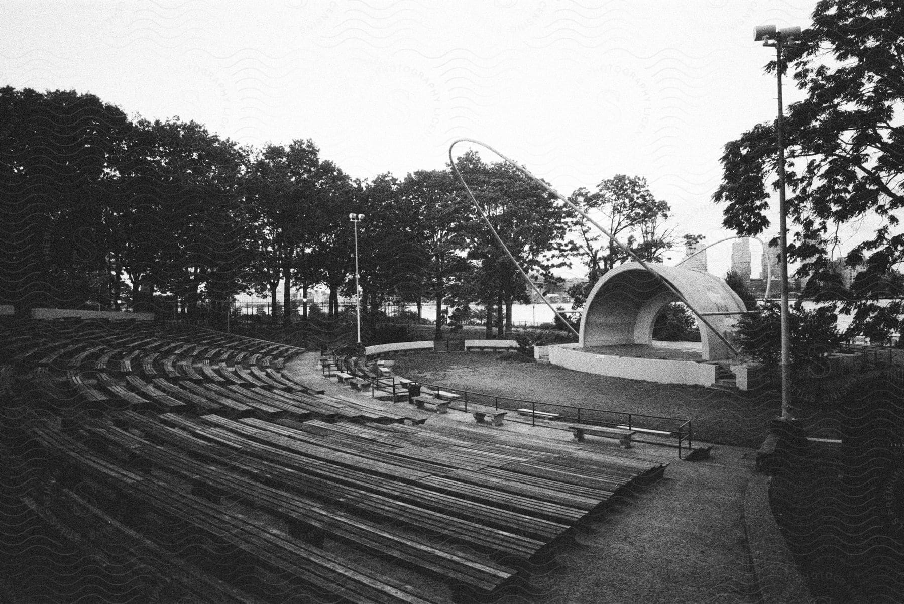 Square with grandstands by the sea in the city