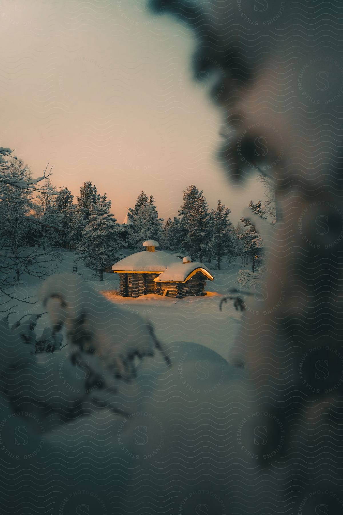 A view of a house outdoors on a snowy day