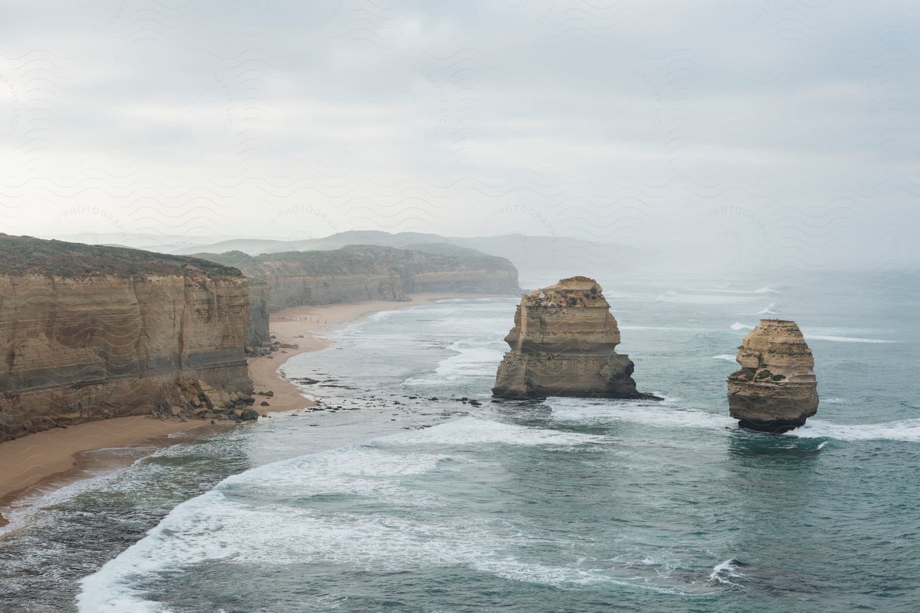 Natural panorama of the Sea and Coast and in particular the two rocks of the Twelve Apostles.