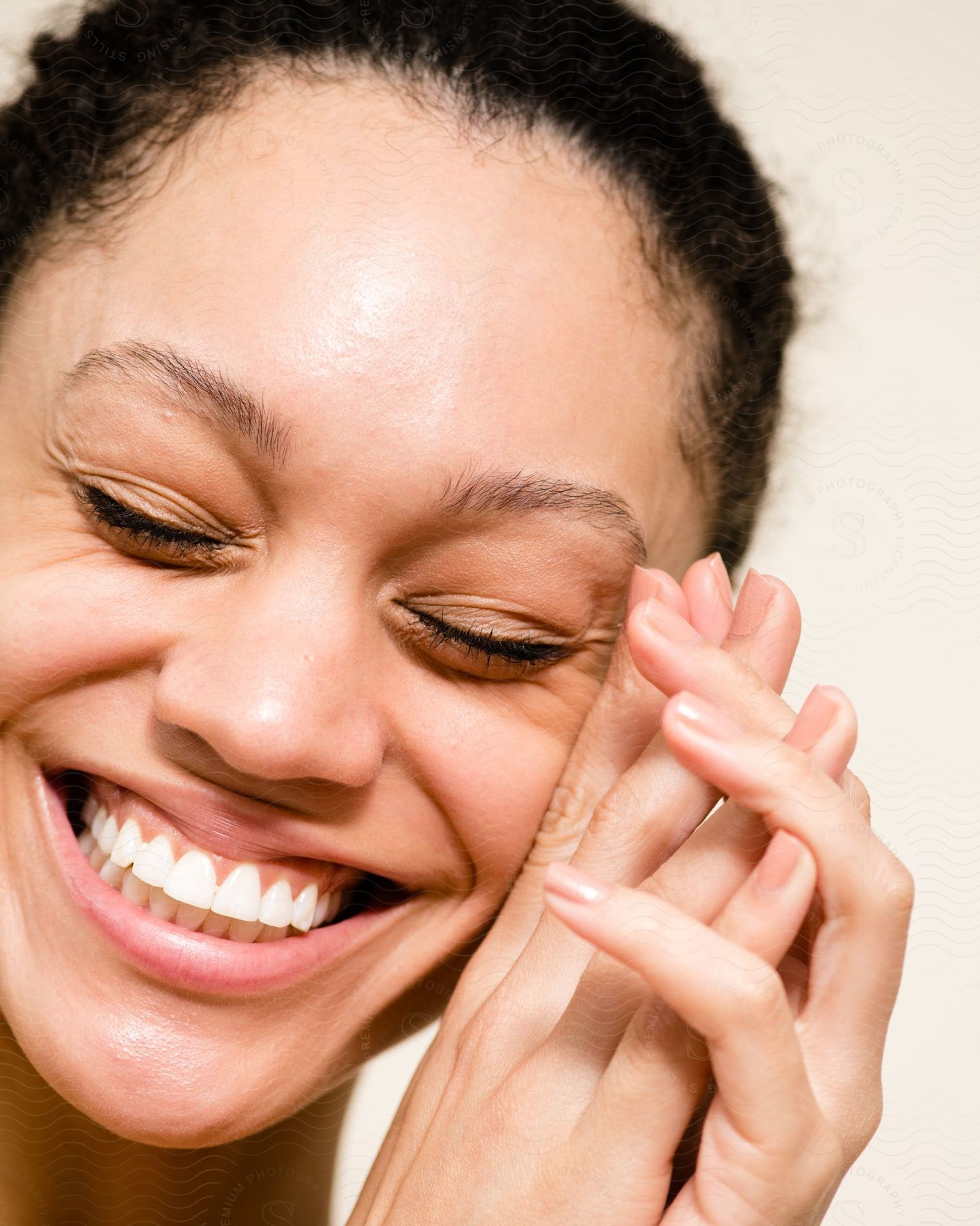 A portrait of a woman wearing makeup