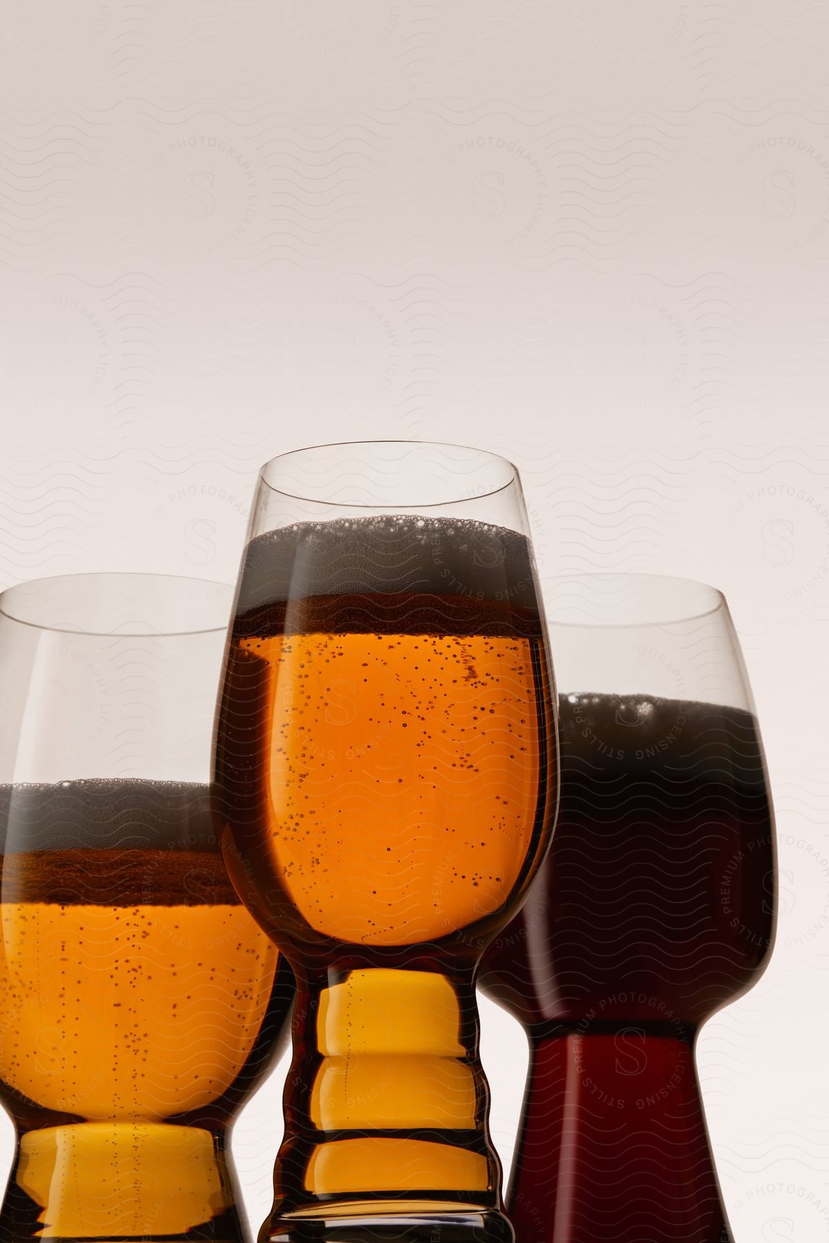 Craft beer in three artfully created glasses