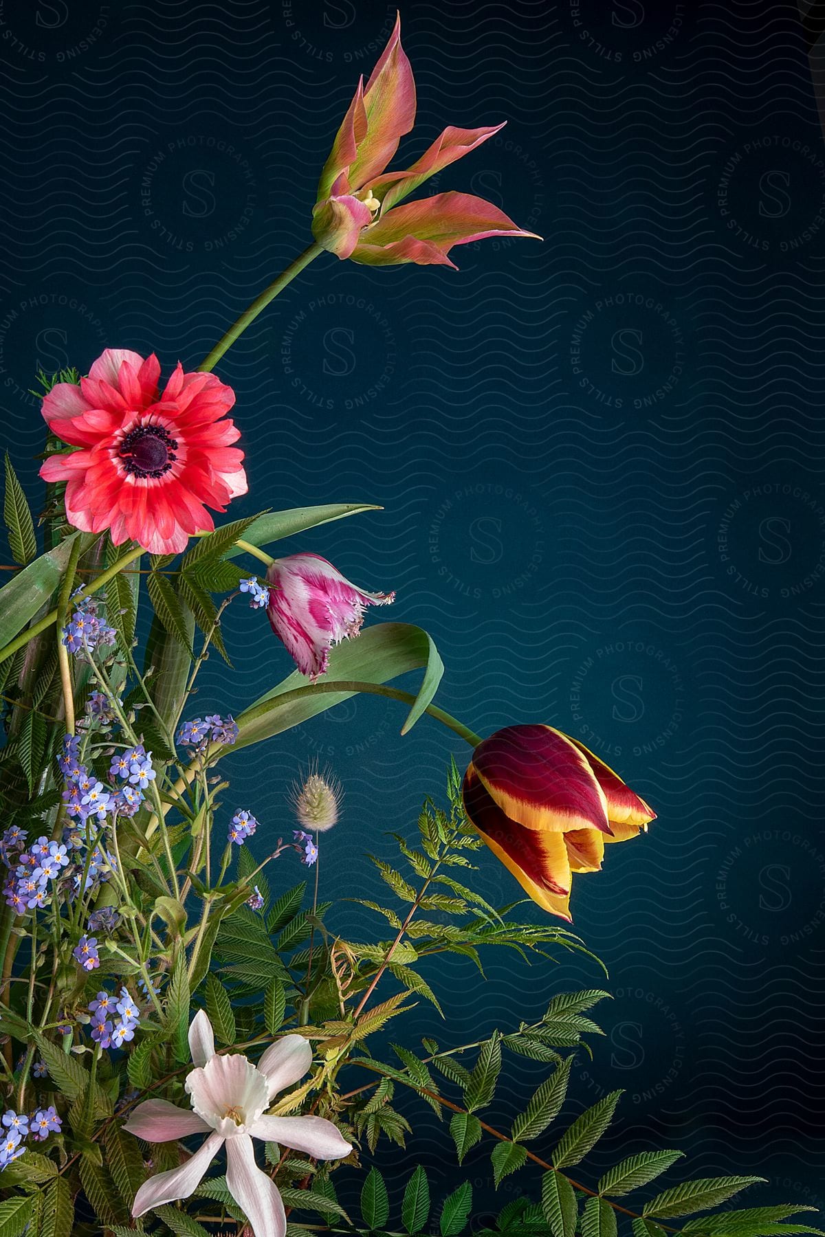 A view of some flowers in an arrangement