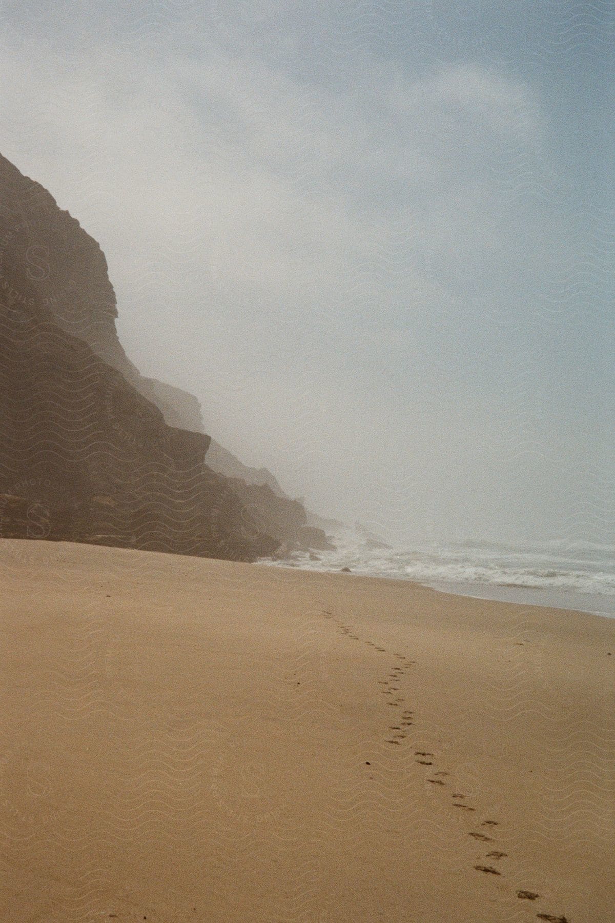 Footprints on a beach's sand.