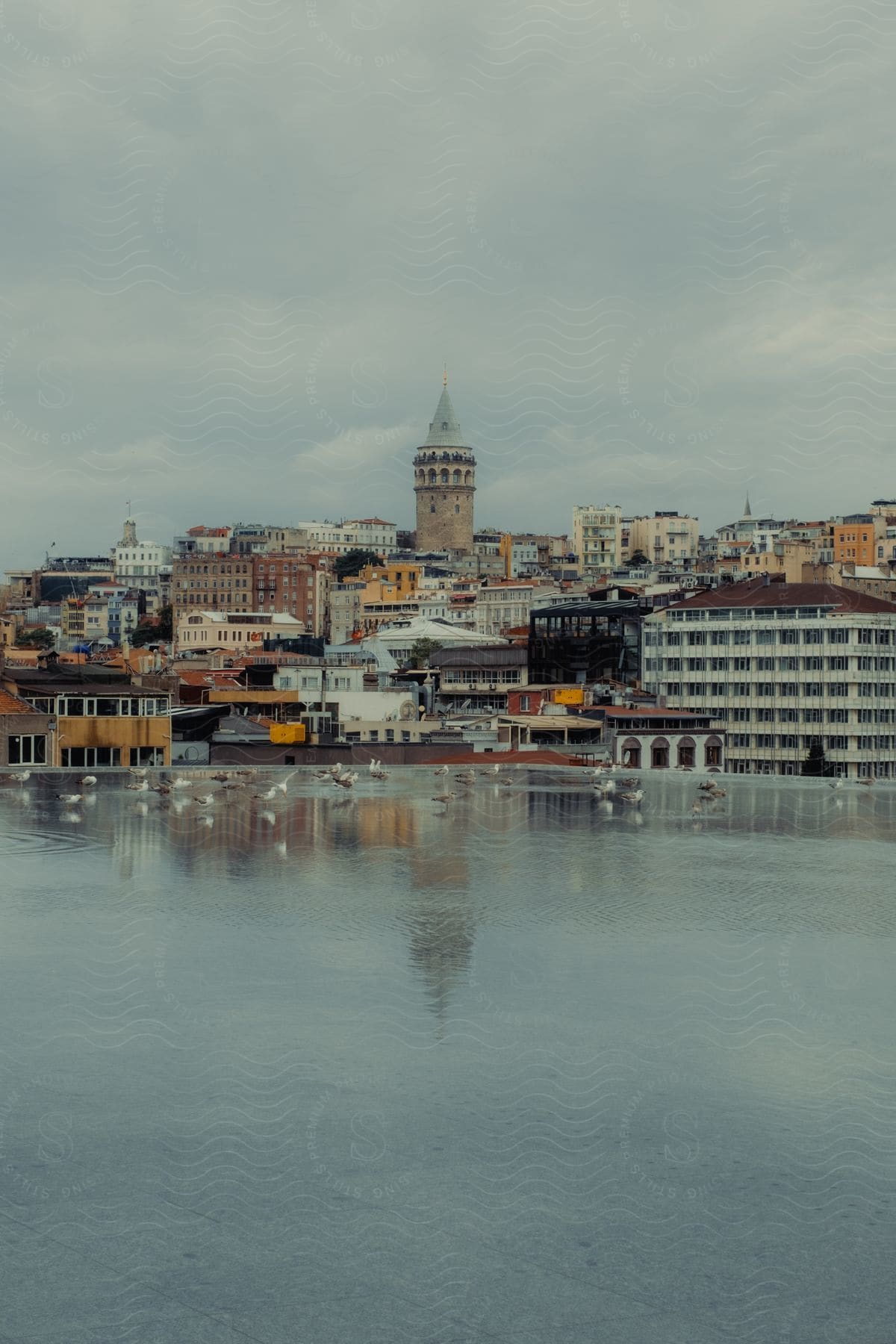 Panorama Of A City With A View Of Galata Tower On A Cloudy Day