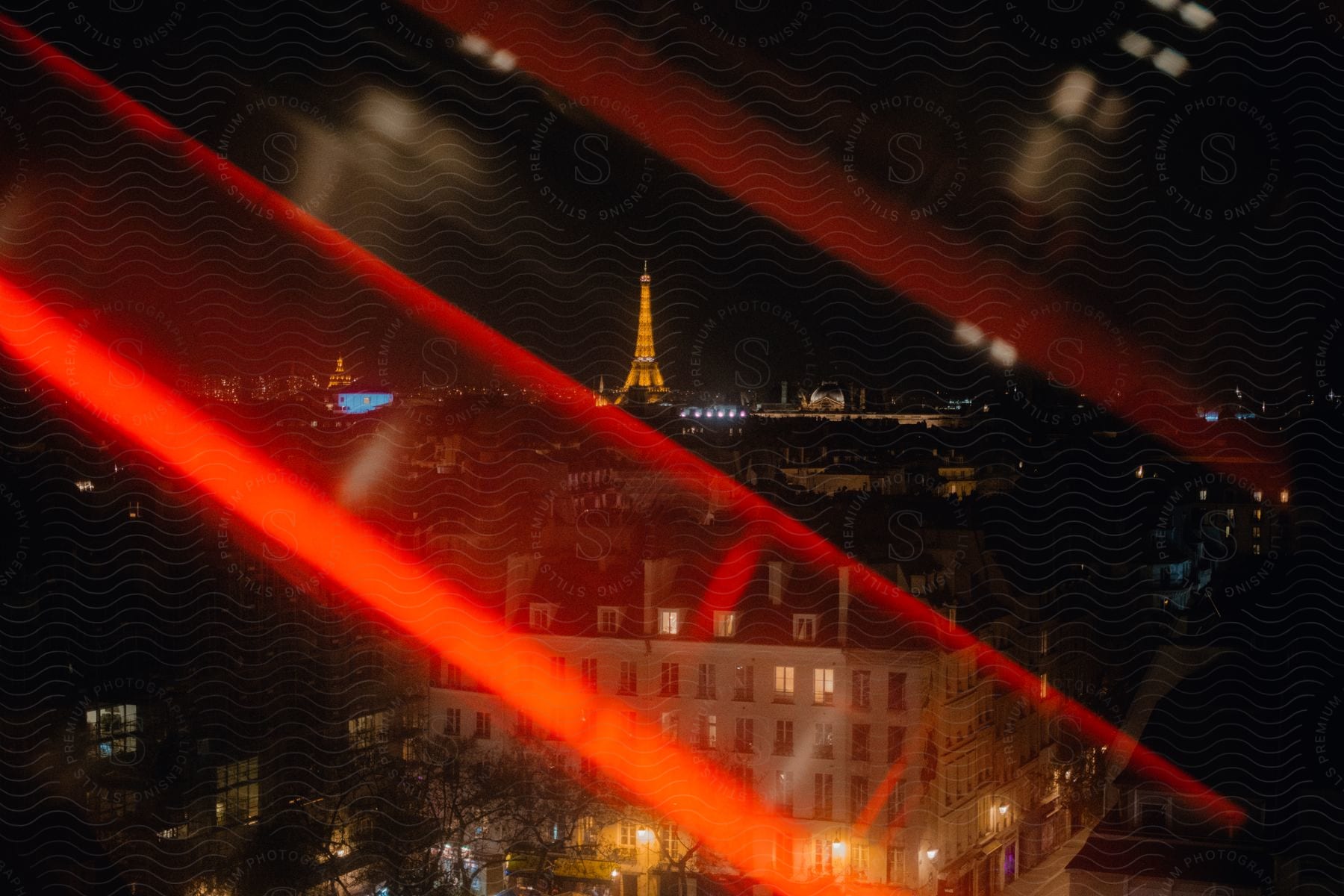 The Eiffel Tower and Paris suburb with a reflective slightly blurry overlay