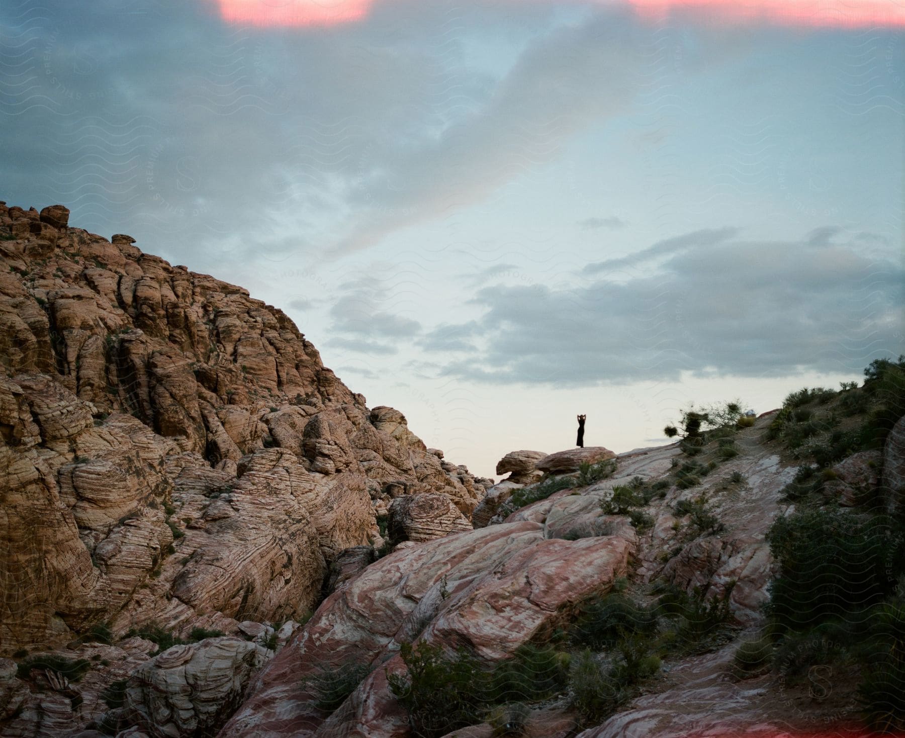 Landscape in a morning sky with weathered rocks and geological formations