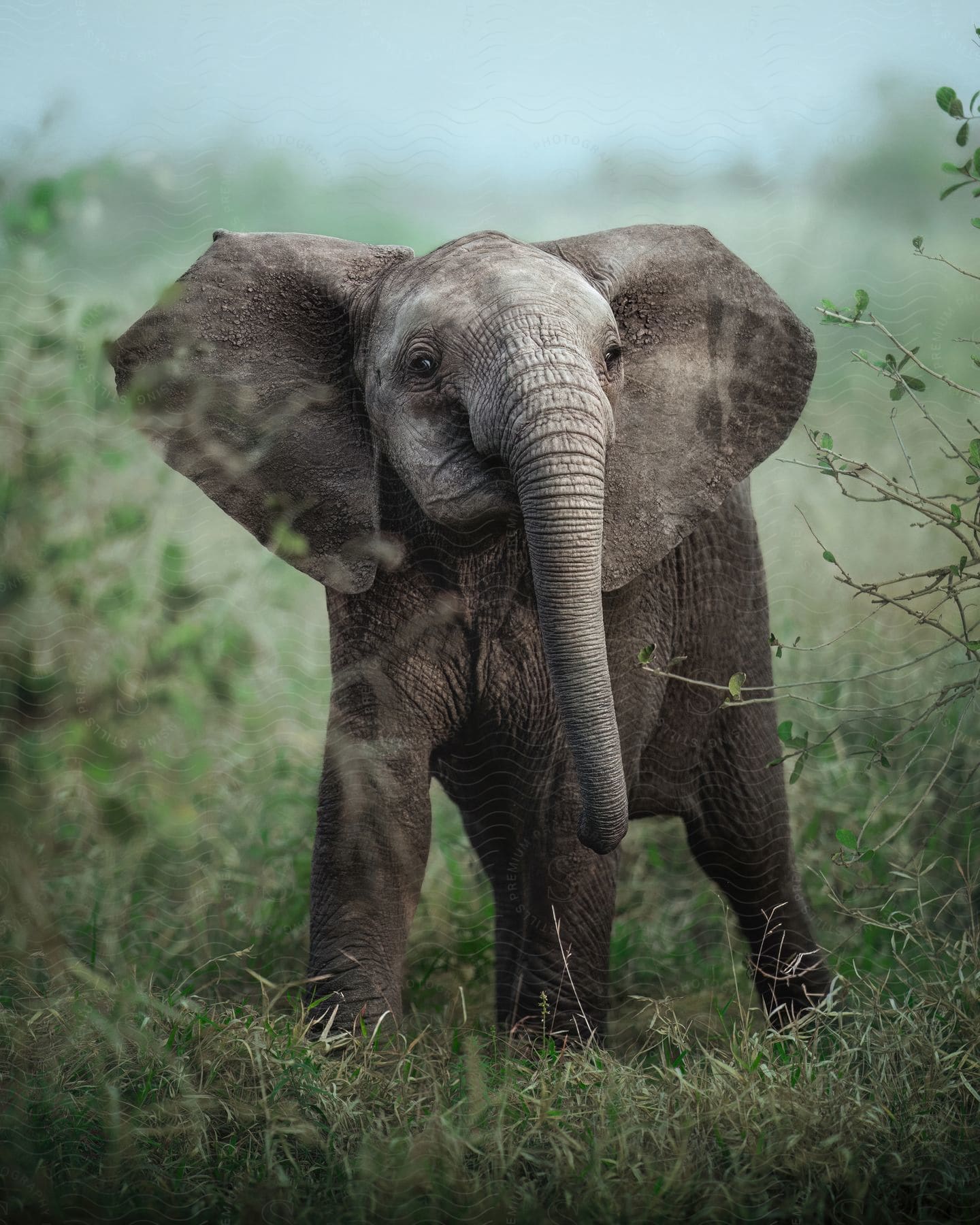 African elephant calf in the jungle.