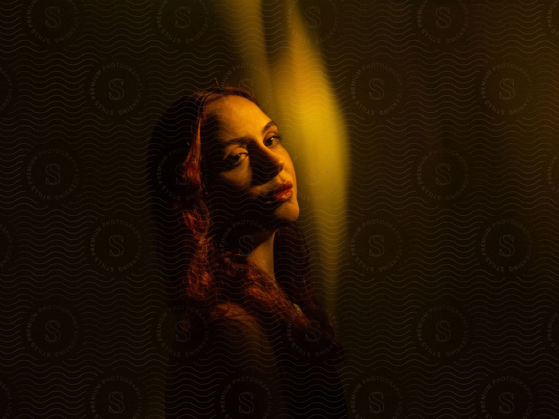 Profile of a woman with half her face in light and the other in shadow against a dark background.