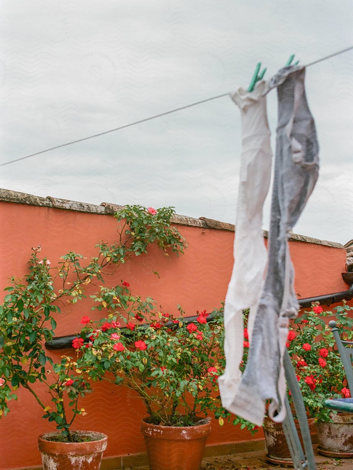 Jeans drying out under an overcast sky